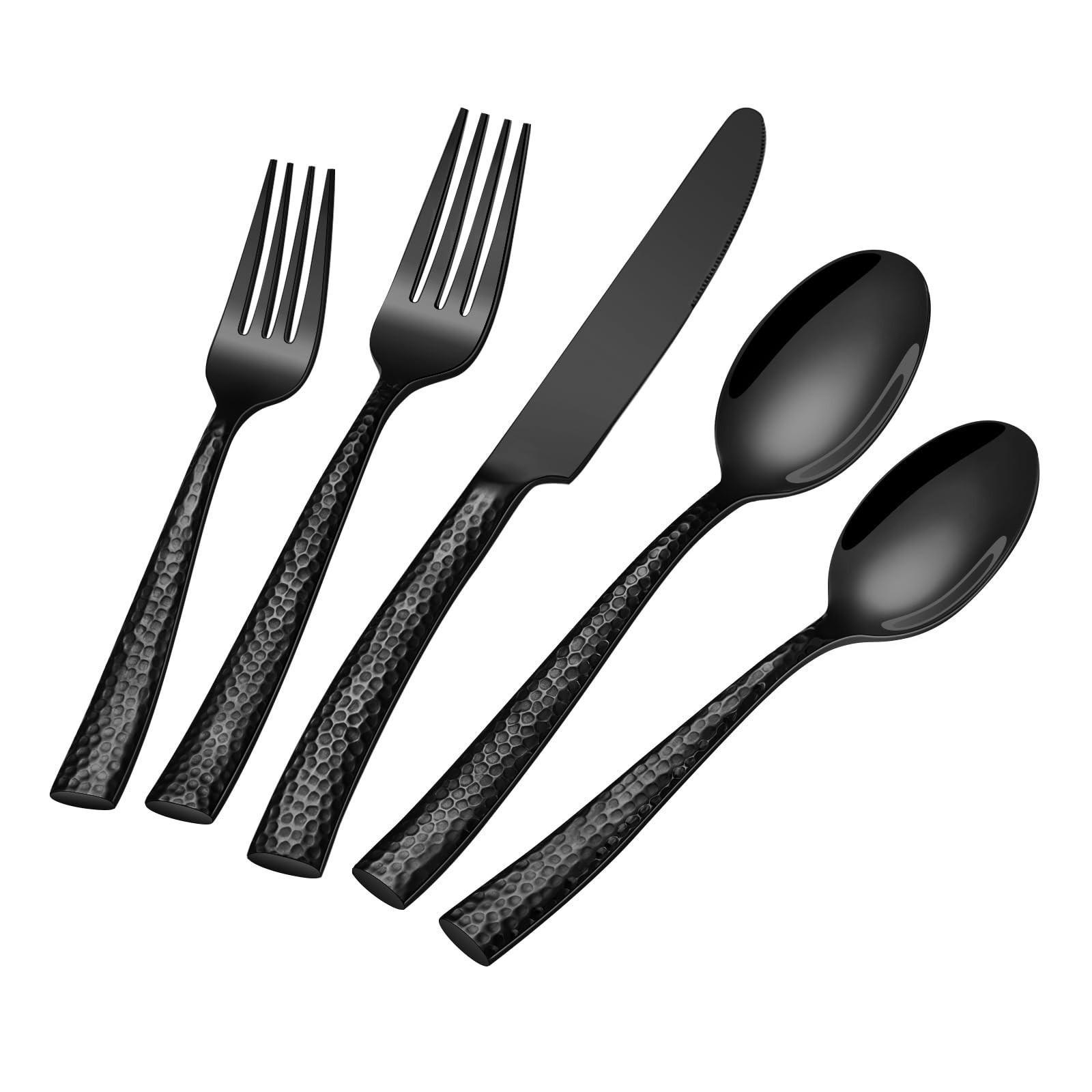 Black Hammered Silverware Set,40-Piece Stainless Steel Heavy Duty Flatware Se…