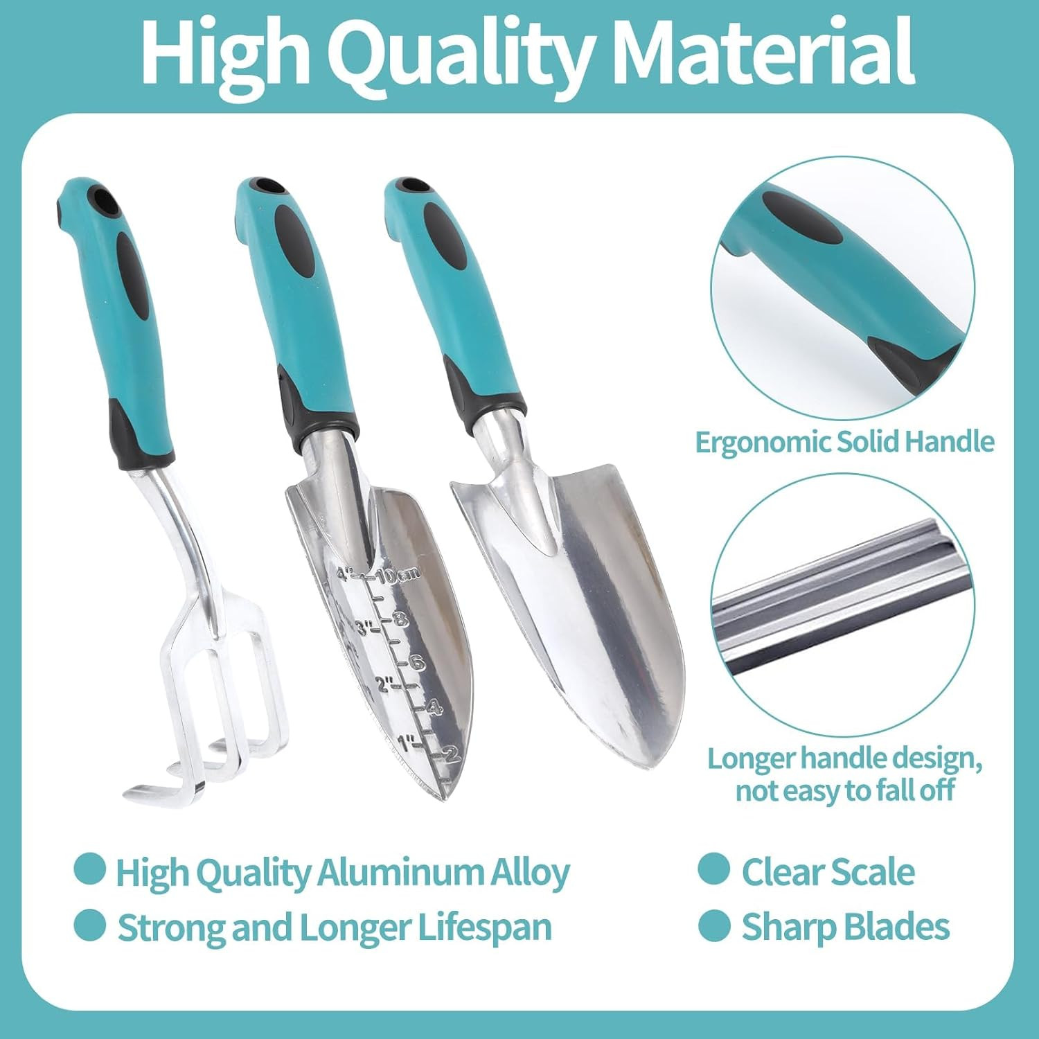 Garden Tools, Gardening Tool Set with Non-Slip Handles, Lightweight Aluminum All