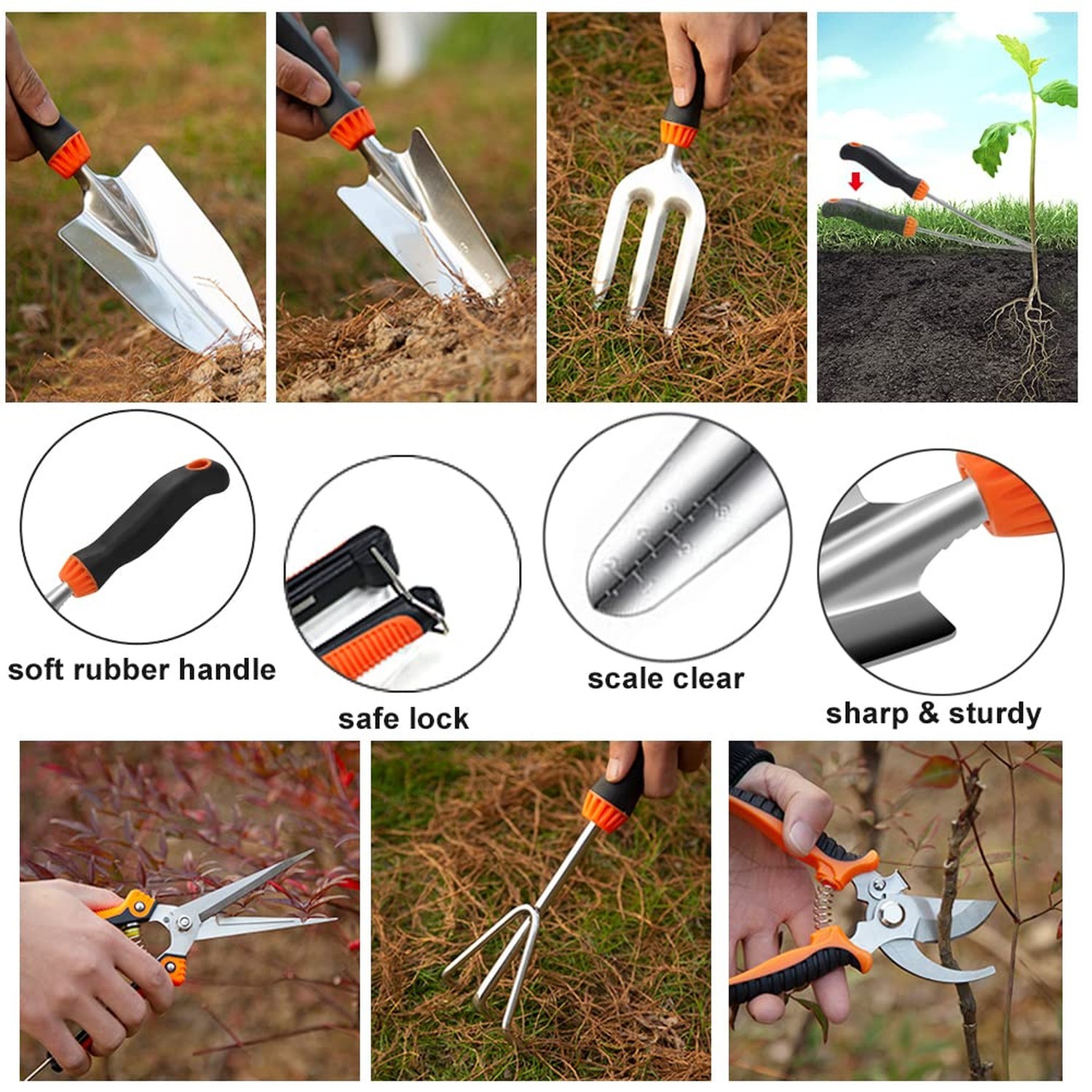 Garden Tool Set,10 PCS Stainless Steel Heavy Duty Gardening Tool Set with Sof…
