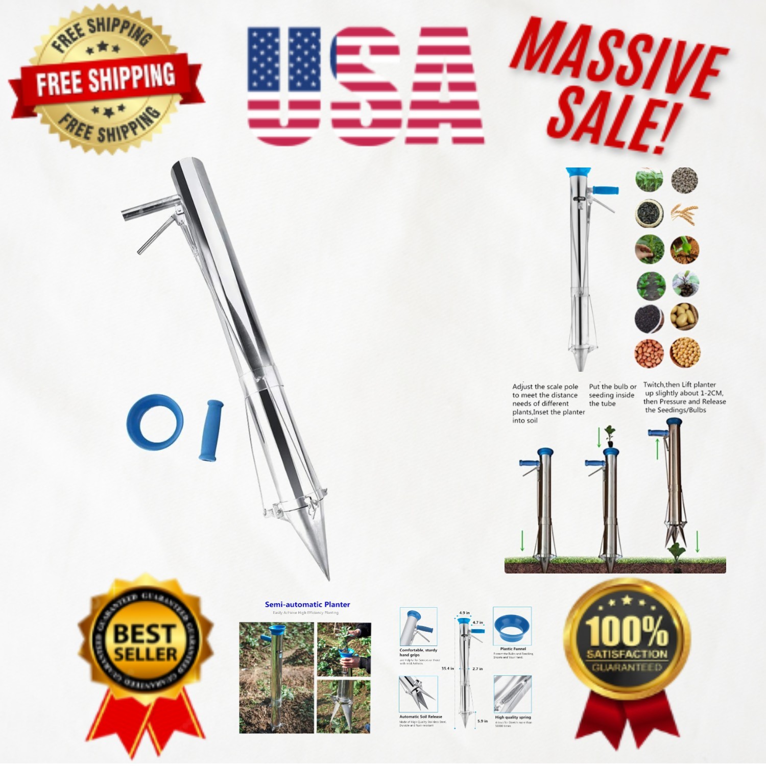 Advanced Manual Plant Transplanter with Padded Grip – Ideal for All Vegetables