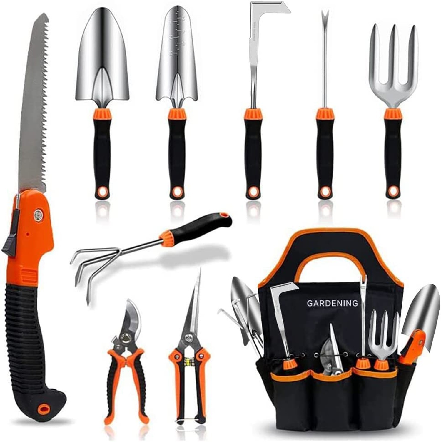 Garden Tool Set,10 PCS Stainless Steel Heavy Duty Gardening Tool Set with Sof…