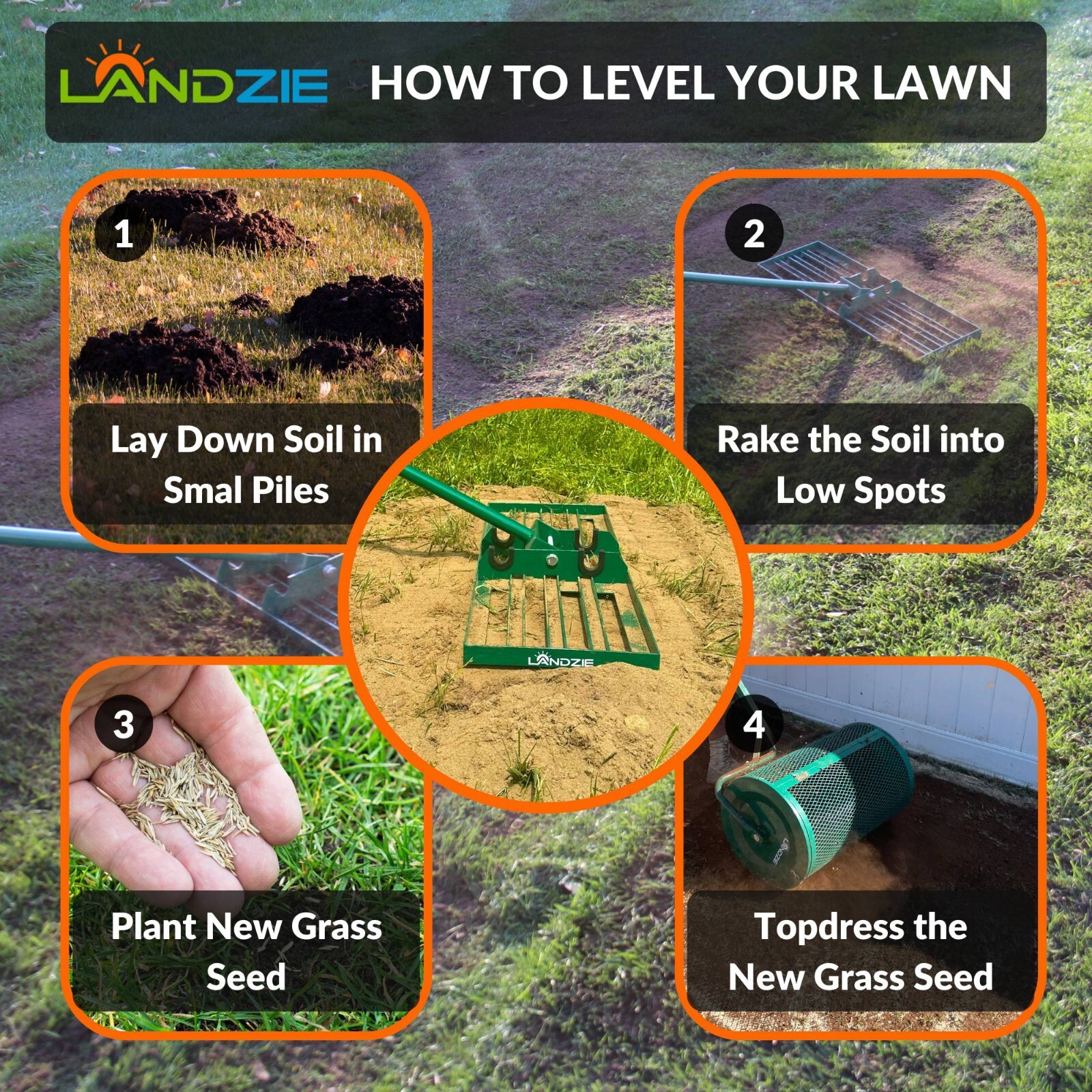 Landzie Lawn Leveling Rake – 48 Inch XL Lawn Care Yard, and Garden Leveler Rake