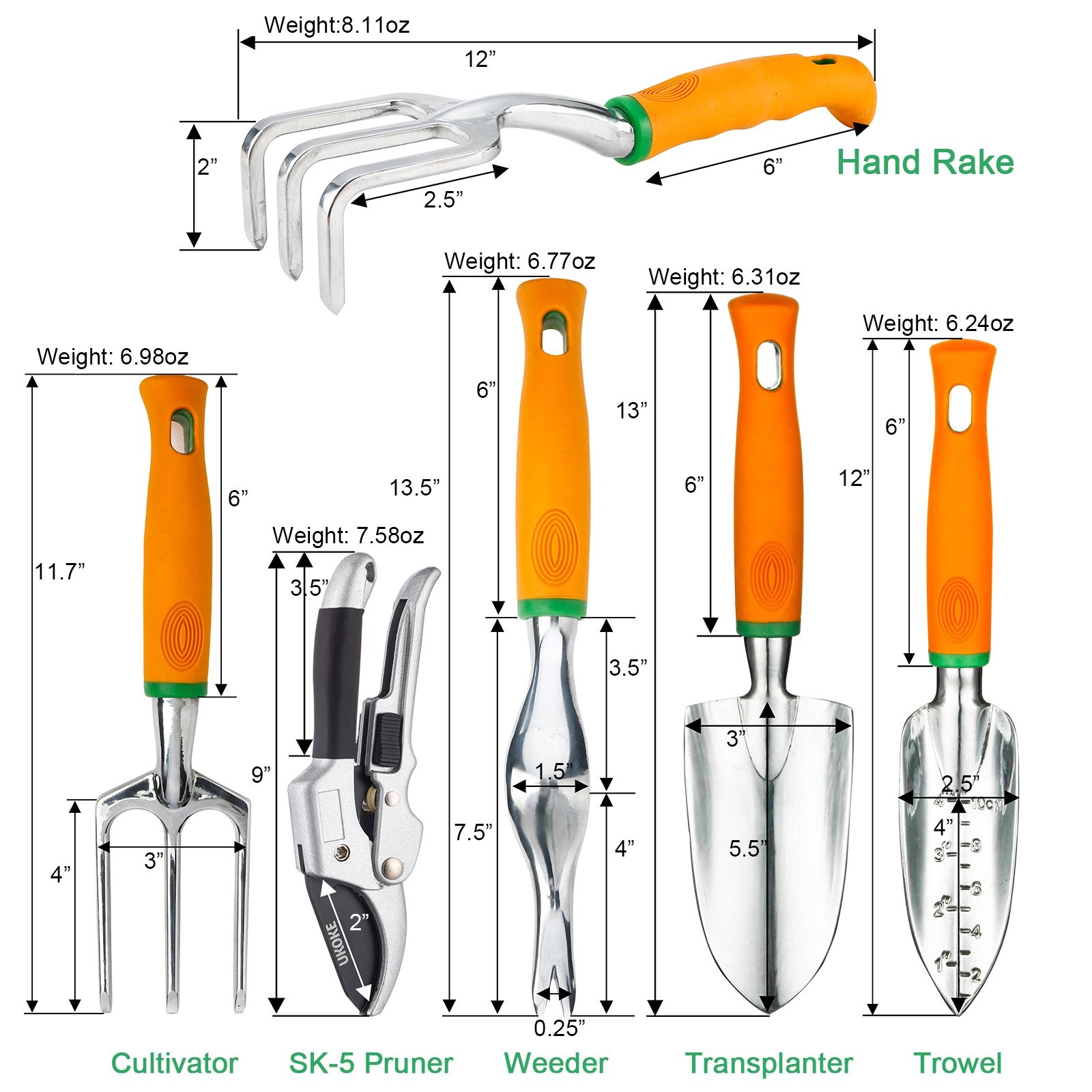 UKOKE Garden Tool Set, 12 Piece Aluminum Hand Tool Kit, Garden Canvas Apron w…