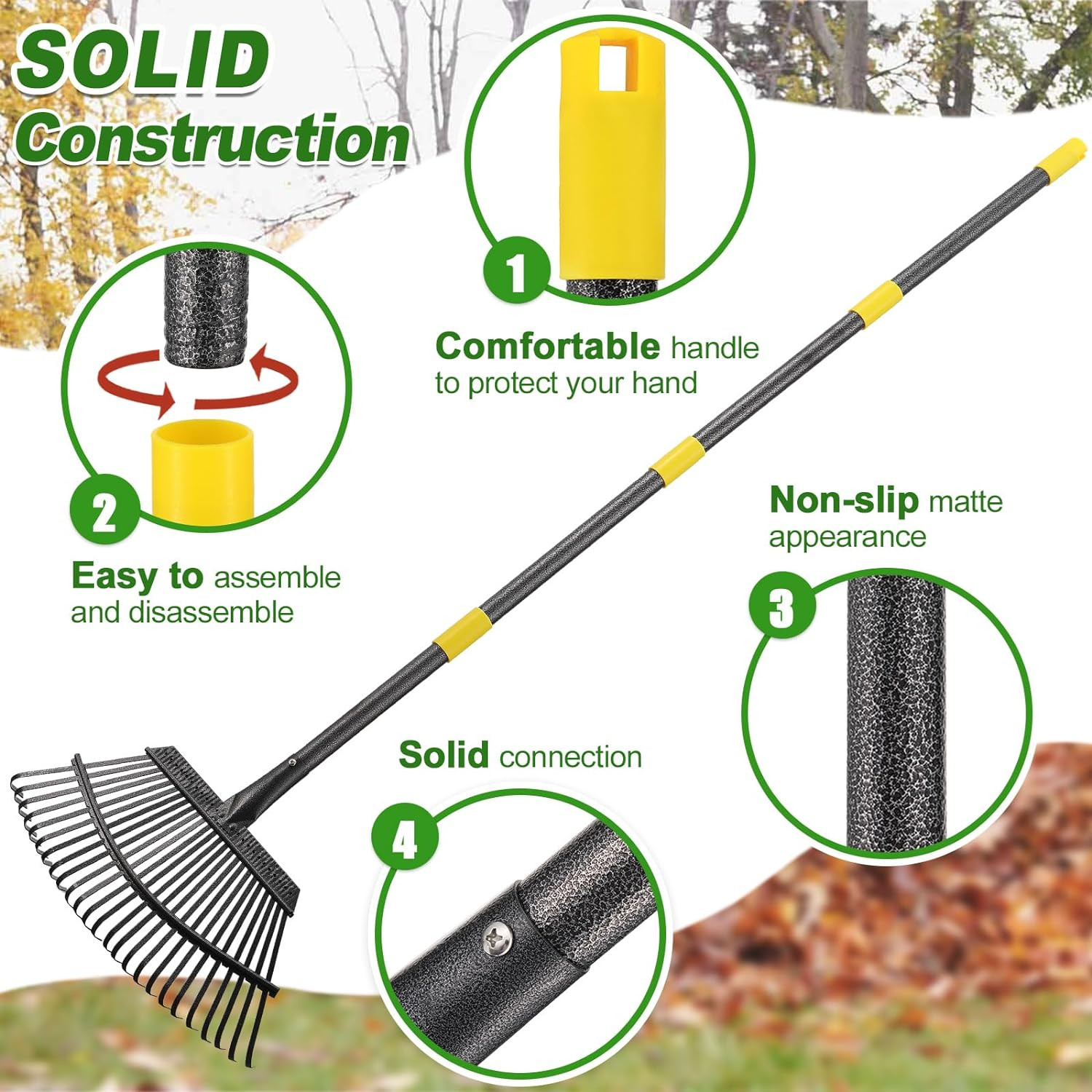 Strong Rack for Yard Lawn Shrub tree Leaves 25 Metal Tine 18″ W*72″ L handle
