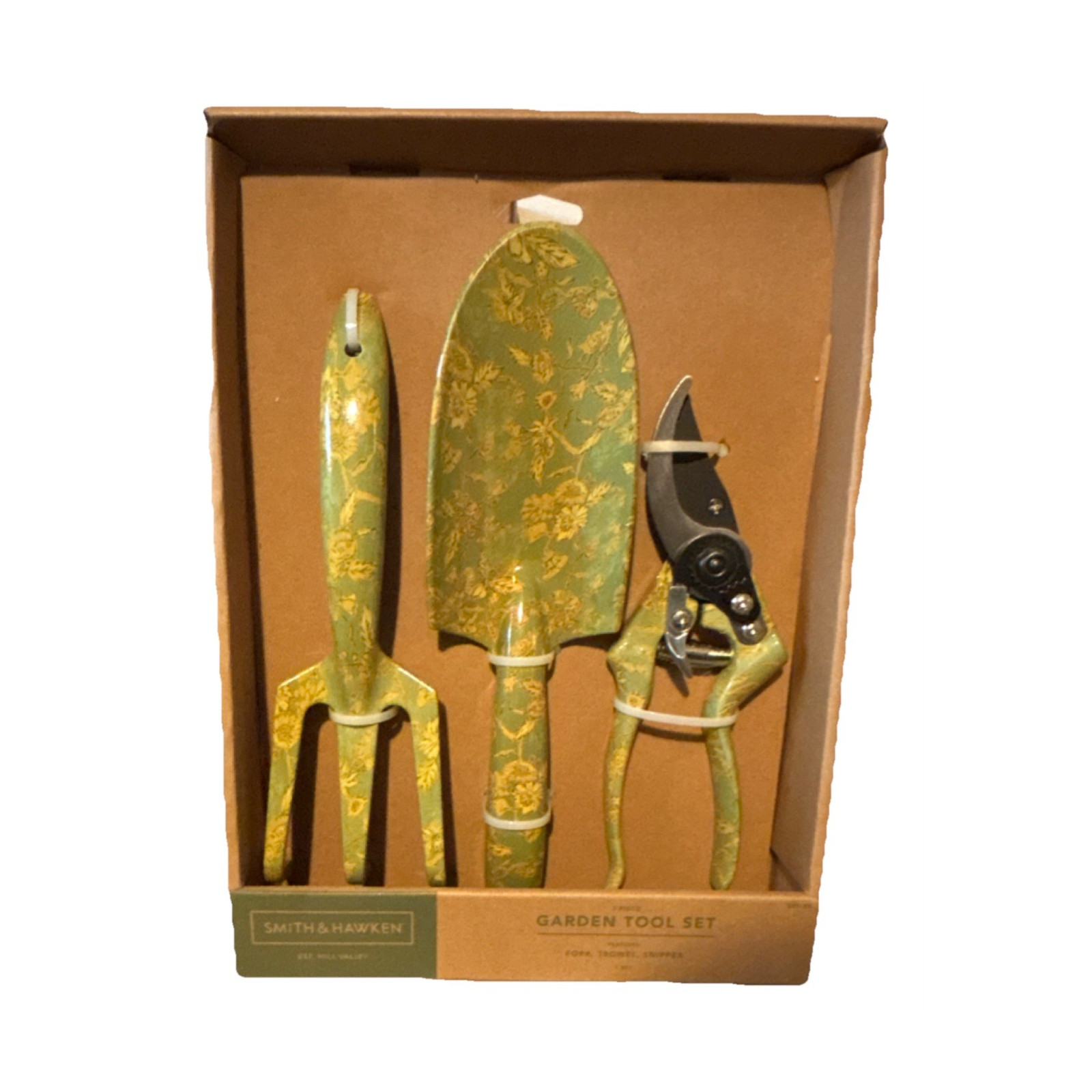 Smith & Hawken 3-Piece Garden Tool Set Fork Trowel Snipper Green Yellow
