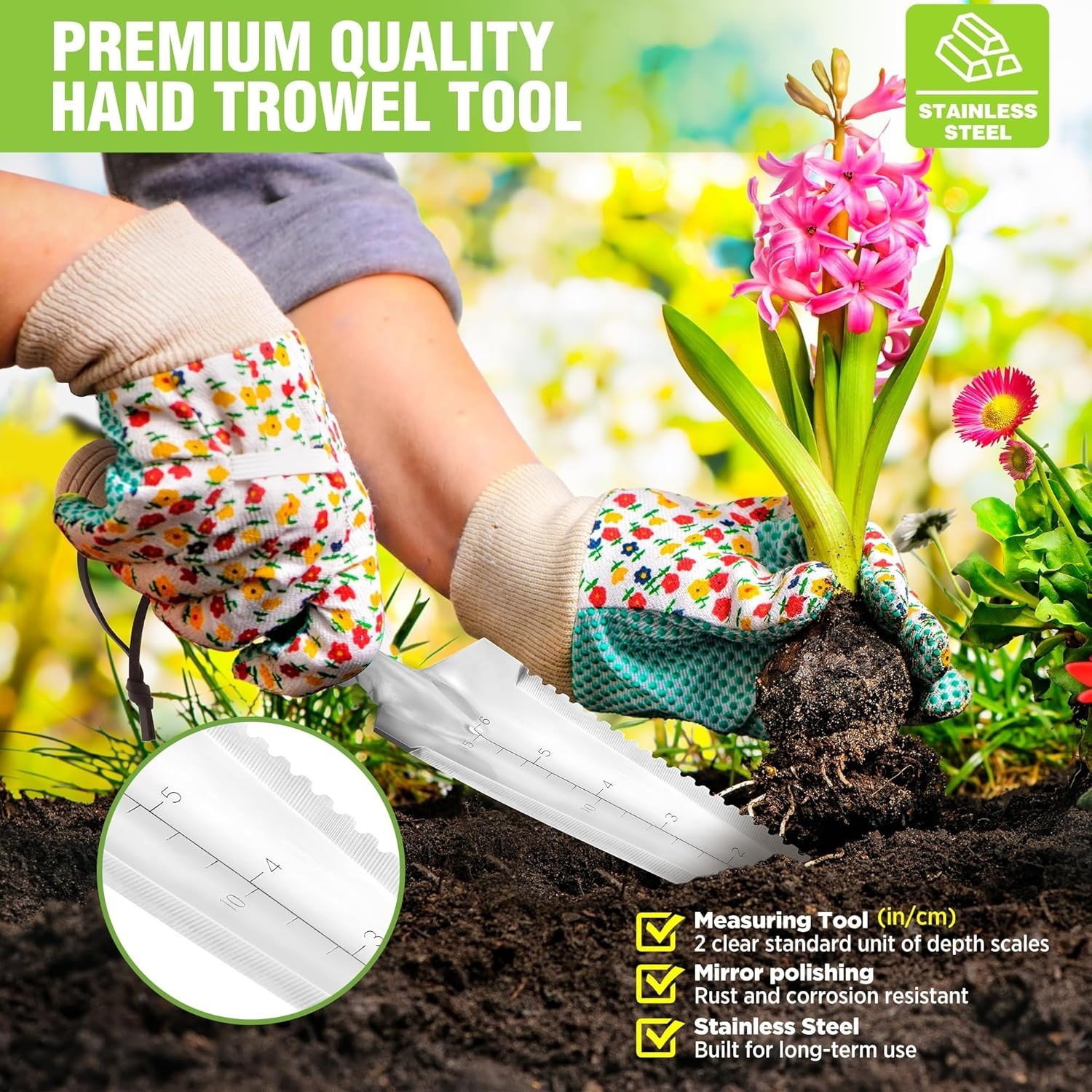 WORKPRO Garden Trowel with Wood Handle, Stainless Steel Narrow Hand