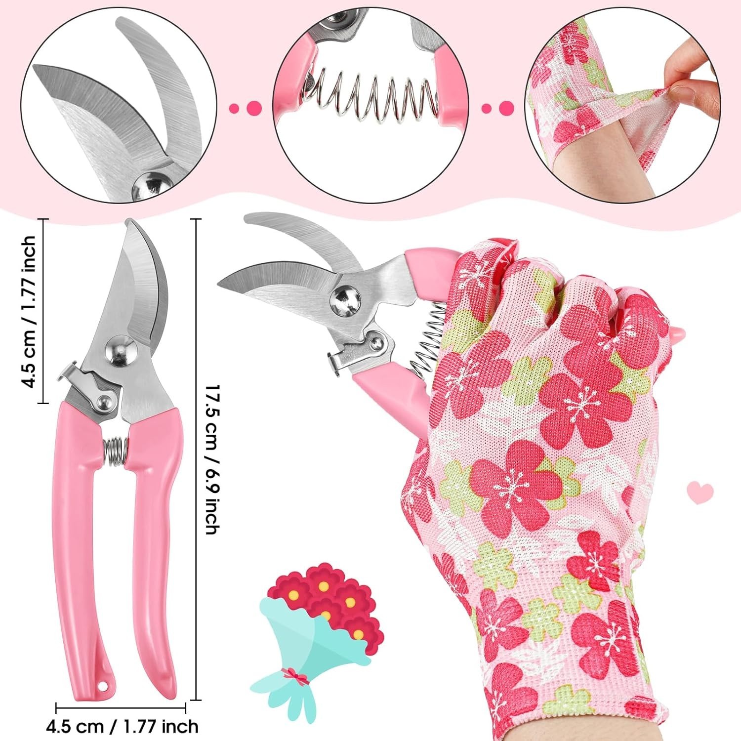 14-Piece Pink Garden Floral Pruning and Thorns Removal Kit for Florists and G…