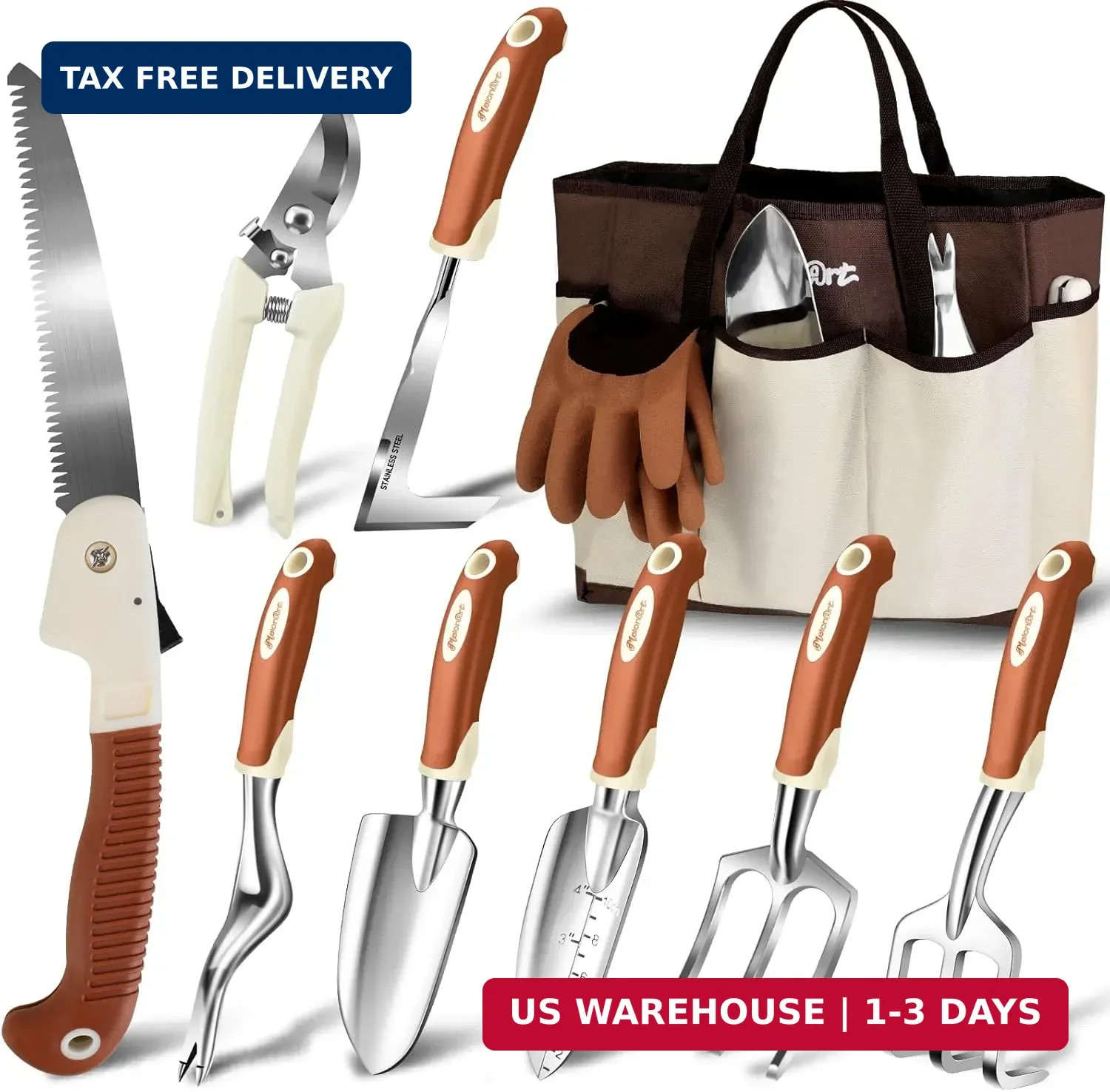 MelonArt Garden Tool Set,10 Pcs Heavy Duty Gardening Hand Tool Kit for Women Alu