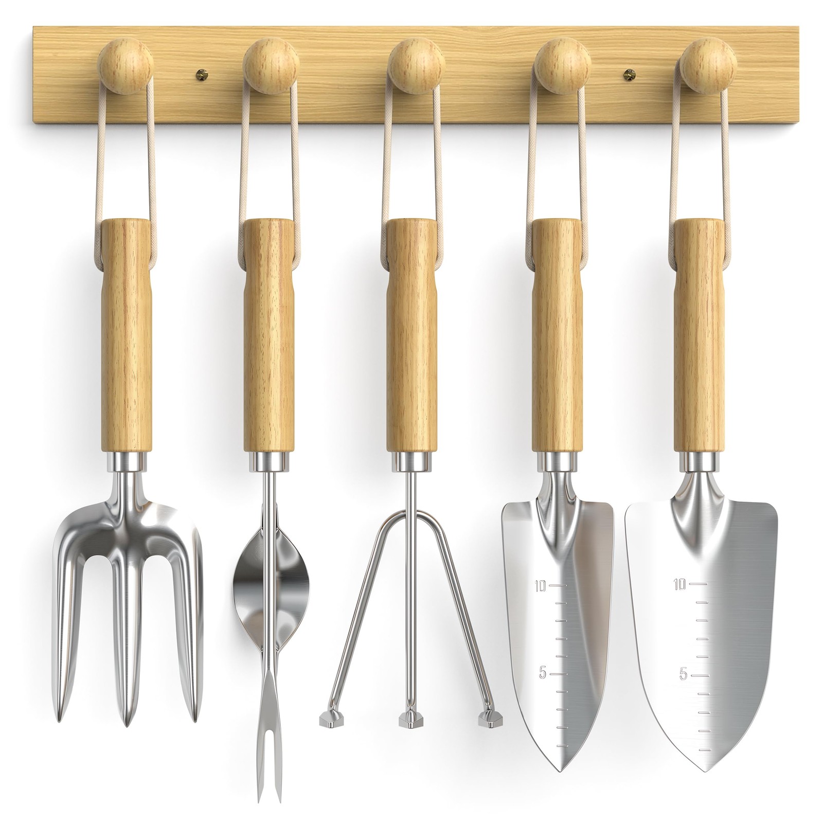 Wood Wall Hooks Organizer Gardening Tool Set, 6-Piece Garden Tools with 5 Stu…