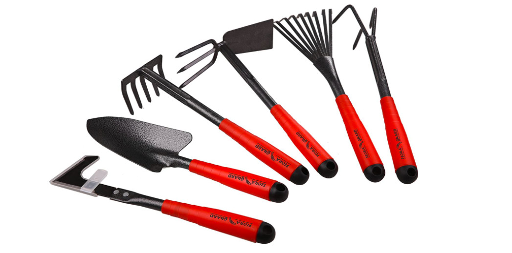 Garden Tools Set Extension Poles Gardening Hand Kit Trowel Teeth Rake 6 Piece