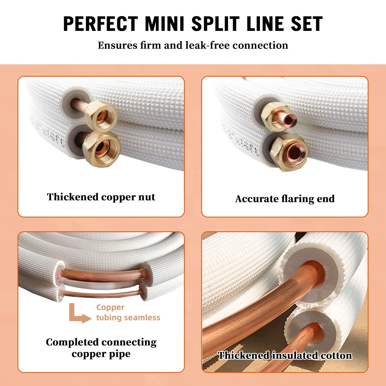 Wostore 50Ft. Mini Split Line Set Includes Two Pipes 1/4 1/2 O.D. 3/8 Thickened