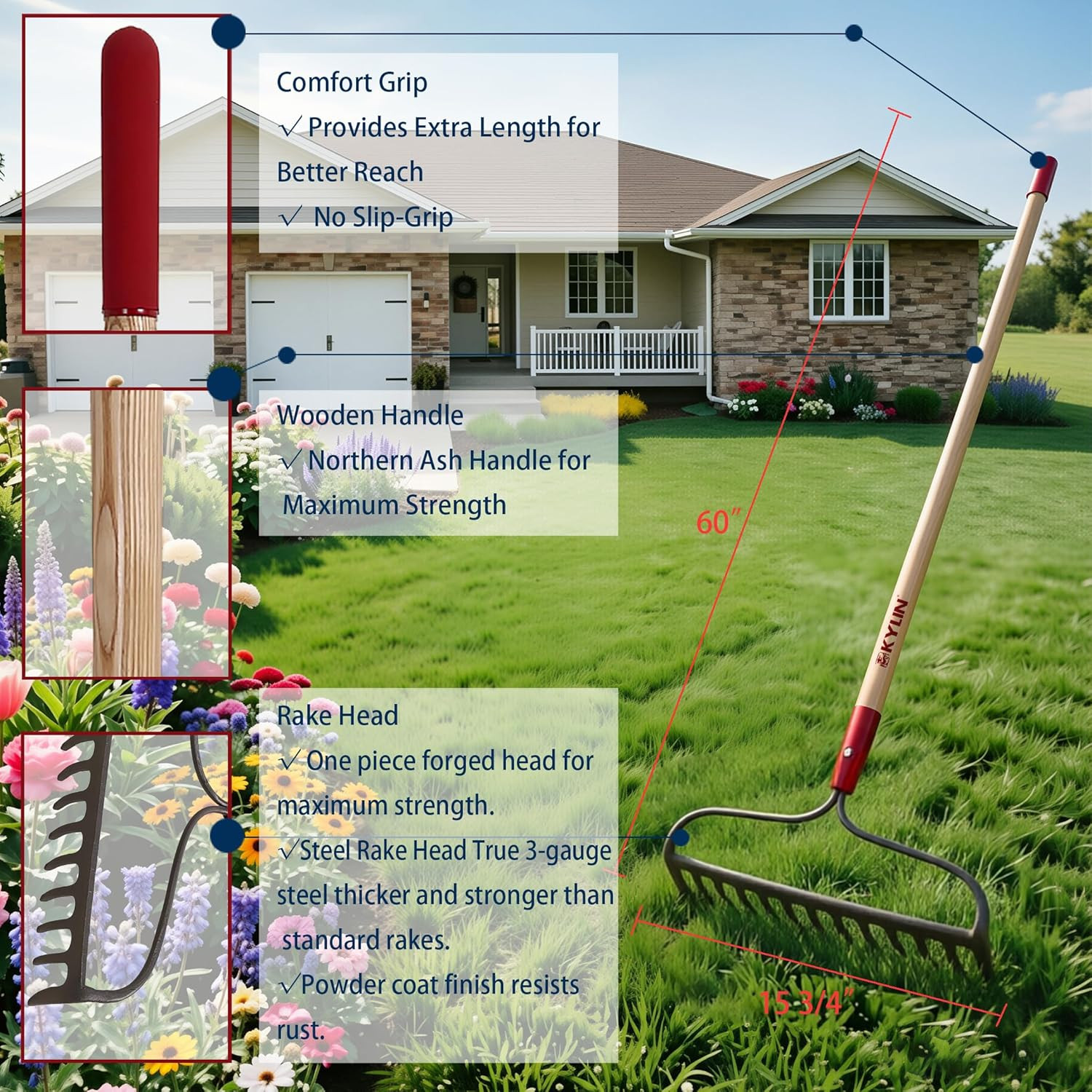 6-Piece Pro Long Ash Handle Garden Tools Set for Landscaping Agricture or Backya
