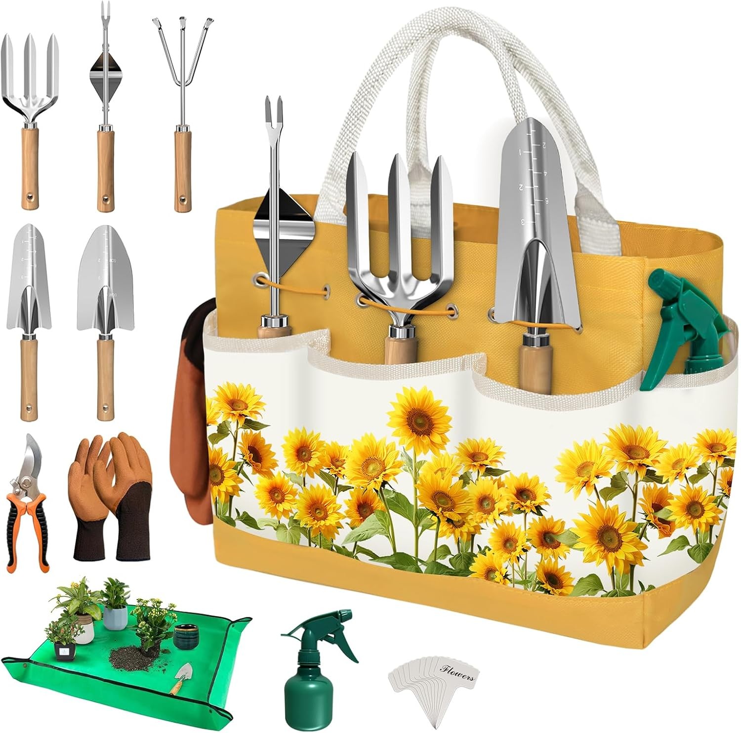 22Pcs Gardening Tools Set for Women Heavy Duty Garden Hand Tool Kit Yellow