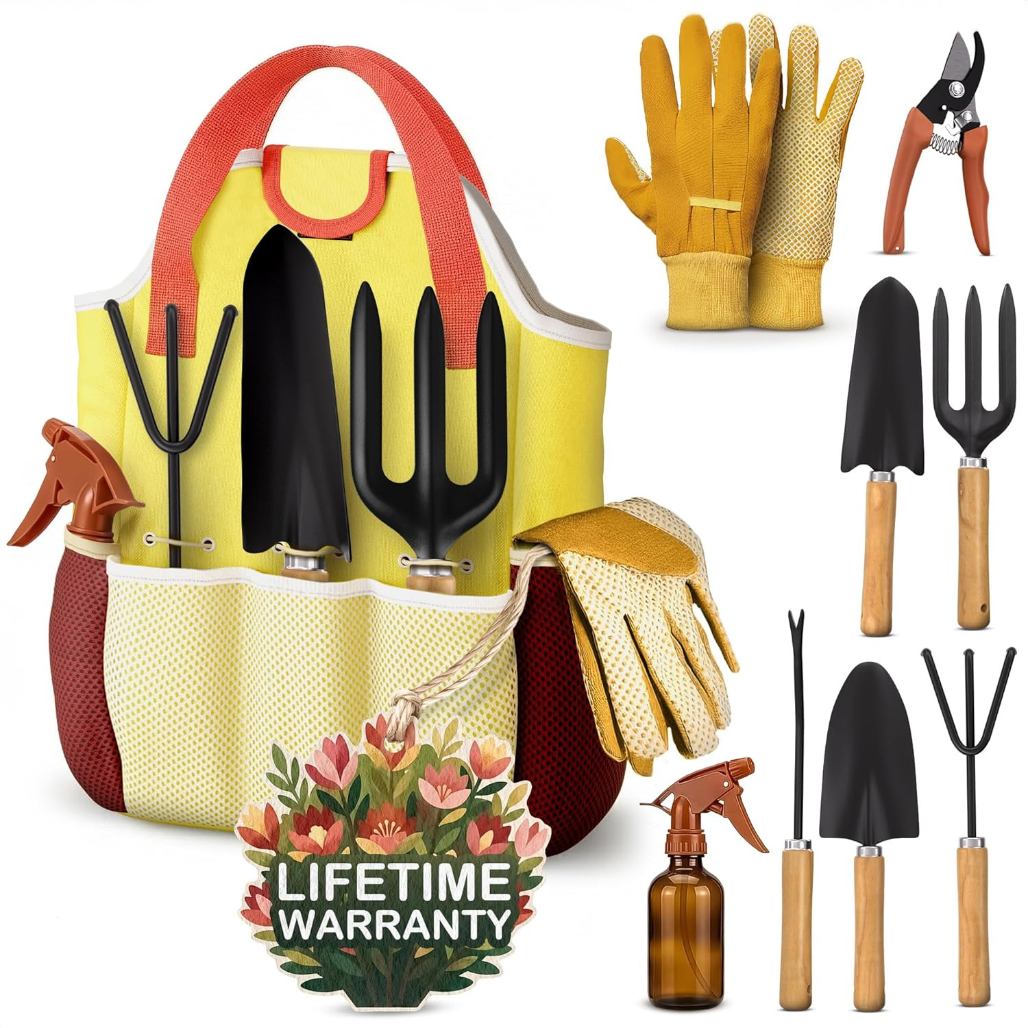 10 Pcs Gardening Tool Set for Women – All-In-One Garden Tools Set with Handy Tot