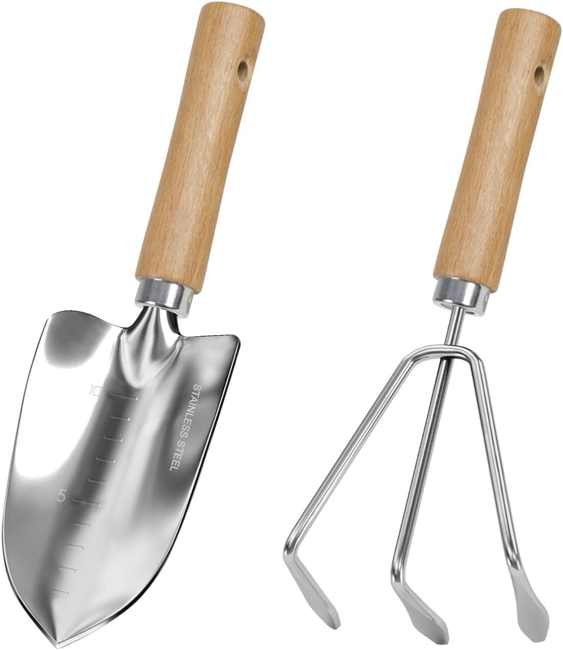 Garden Tool Set 2 Piece Stainless Steel Trowel Cultivator Hand Tools Kit