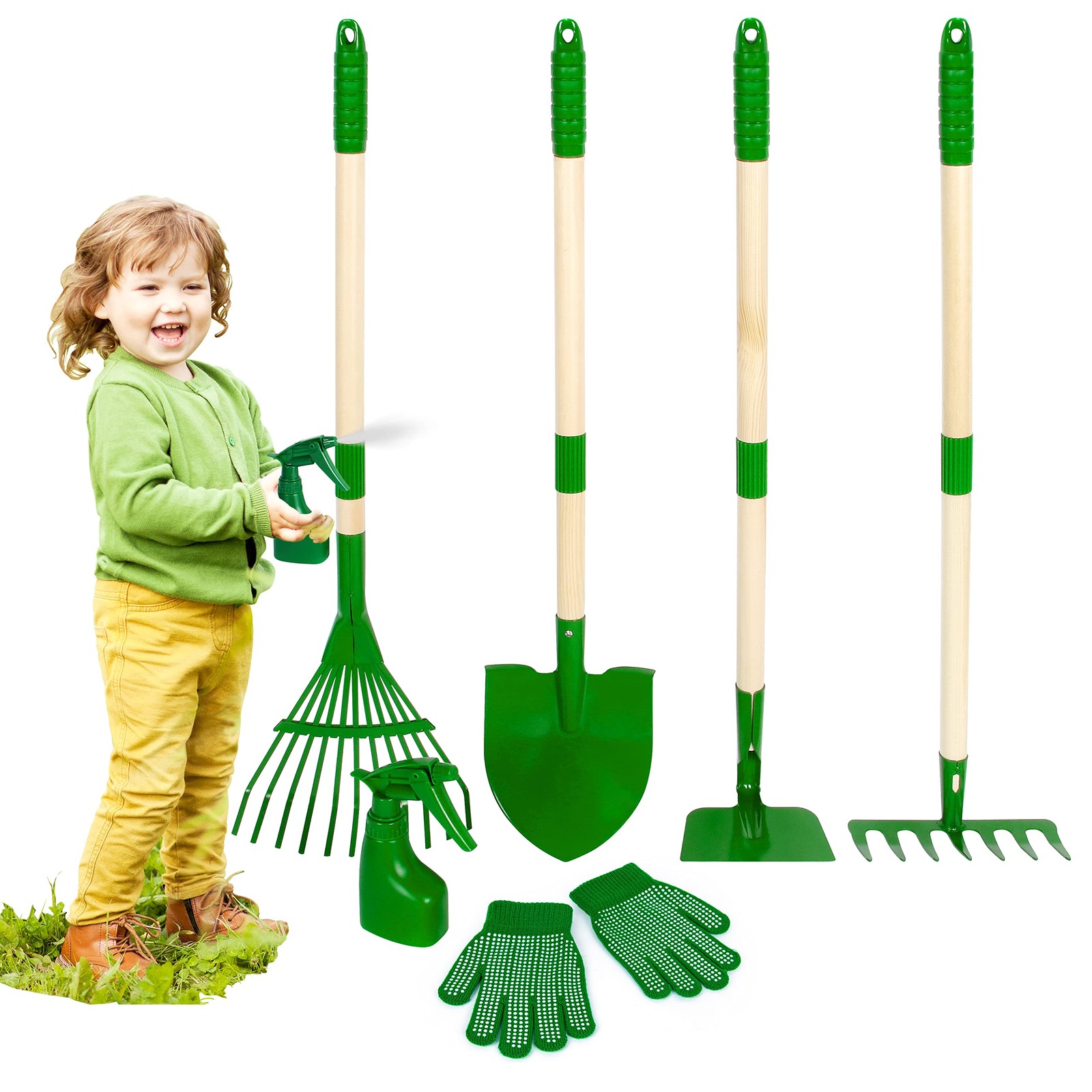 Kids Gardening Tools Set – 7Pcs Garden Tool for Kids with Shovel Rake Hoe Lea