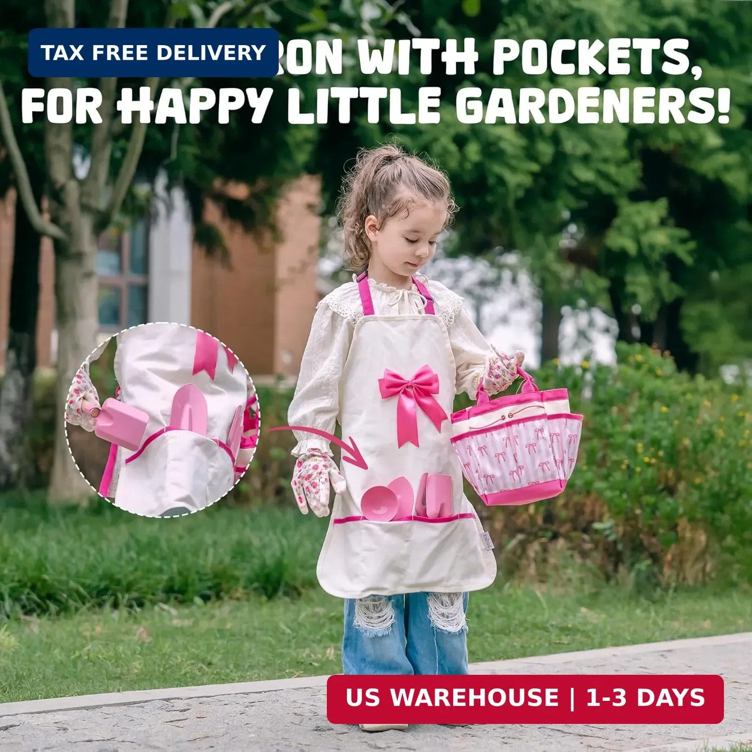 ROBUD Kids Gardening Set 18 PCS Bow Theme Garden Tools for Kids with Storage Bag