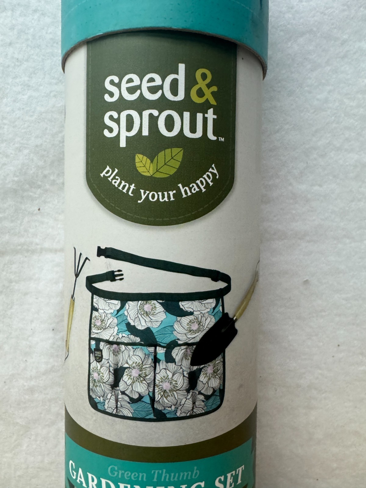 Seed & Sprout Gardening Set – Botanical Bloom – Apron, Hand, Rake, & Shovel -New