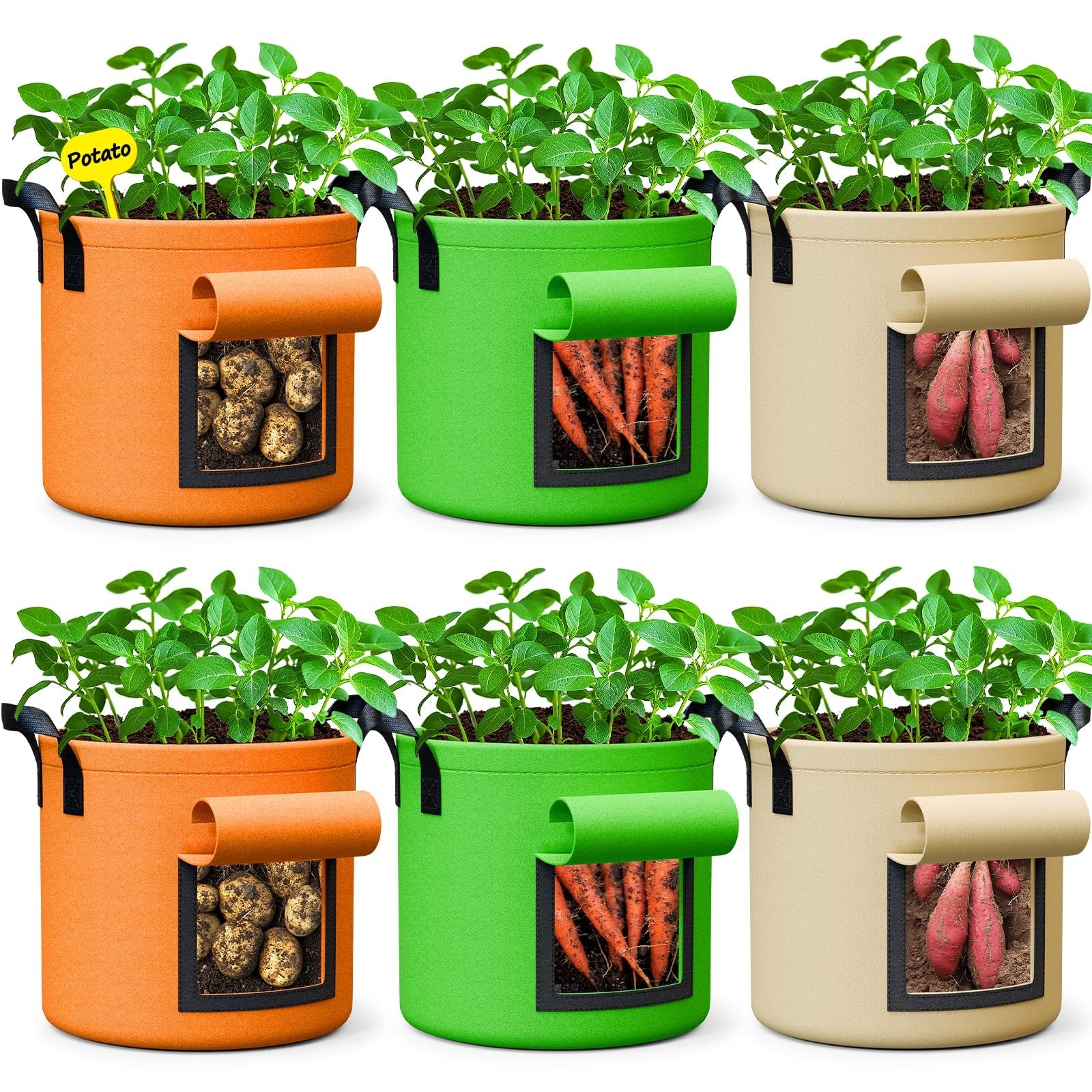 15 Gallon Potato Grow Bags – 6-Pack 350g Heavy Duty Thick Nonwoven Fabric Pot…