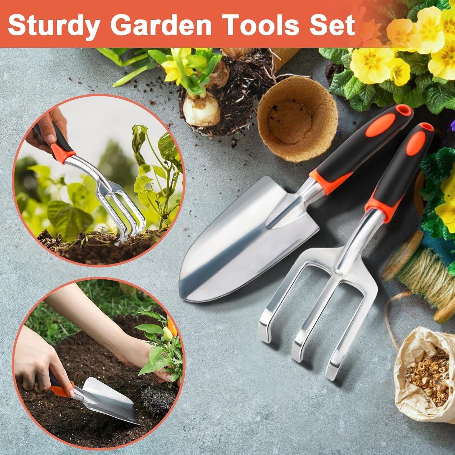 Garden Tool Set, 2 Pack Heavy Duty Gardening Tools Set Include Garden Shovel and