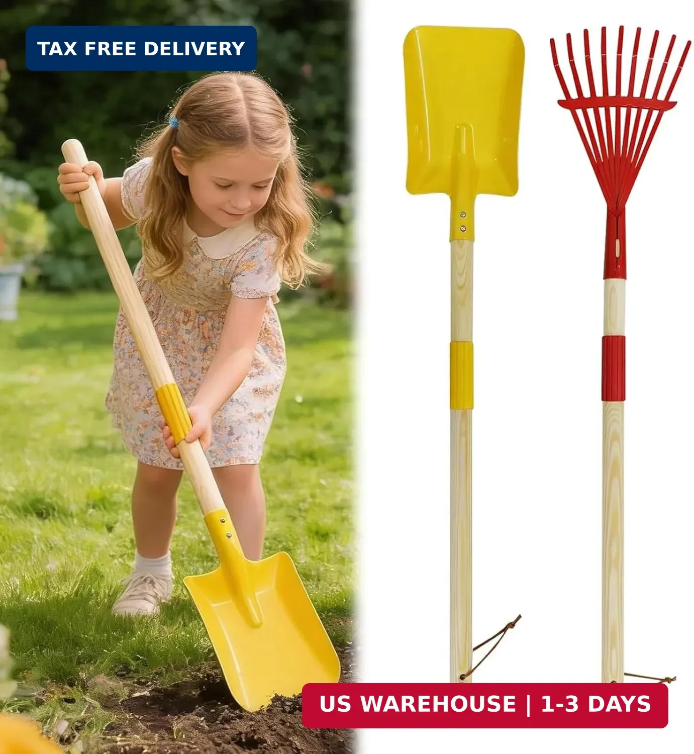 2 Pcs Kids Rake and Shovel Set,28″ Toddler Size Metal Snow Shovel & Leaves Rake
