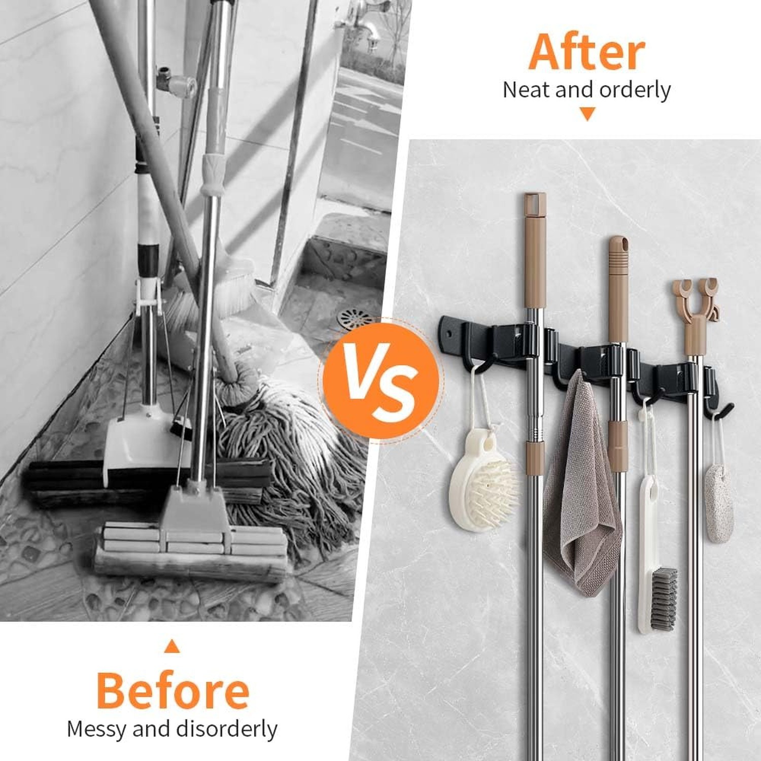 JAMEND CLXP Broom Hanger and Mop Holder, Heavy Duty Garden Tool Organizer Rac…