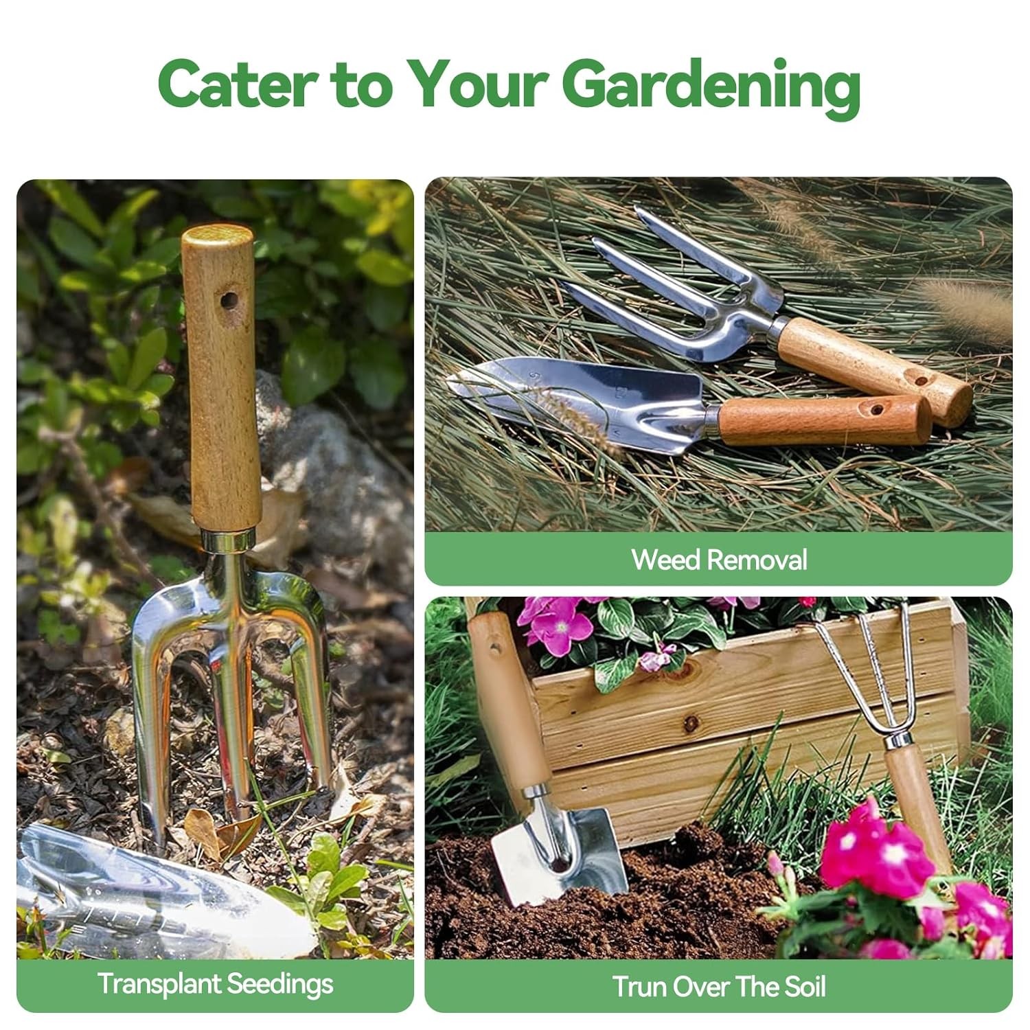 Grenebo Gardening Tools 9-Piece Heavy Duty Garden Hand Tools with Fashion and Du