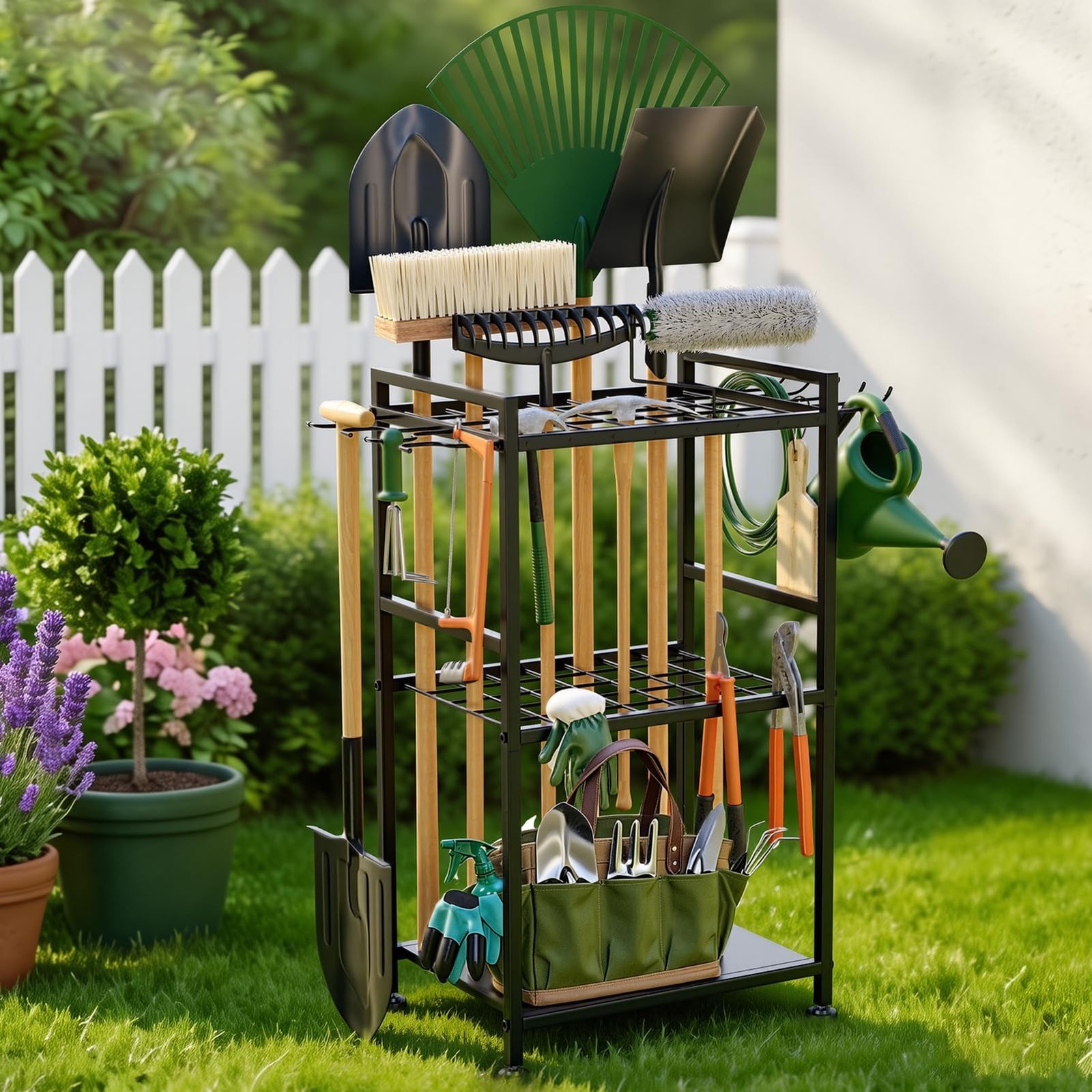 SPACECARE Garden Tool Organizer with Feet, Yard Tower Rack for Garage Organiz…
