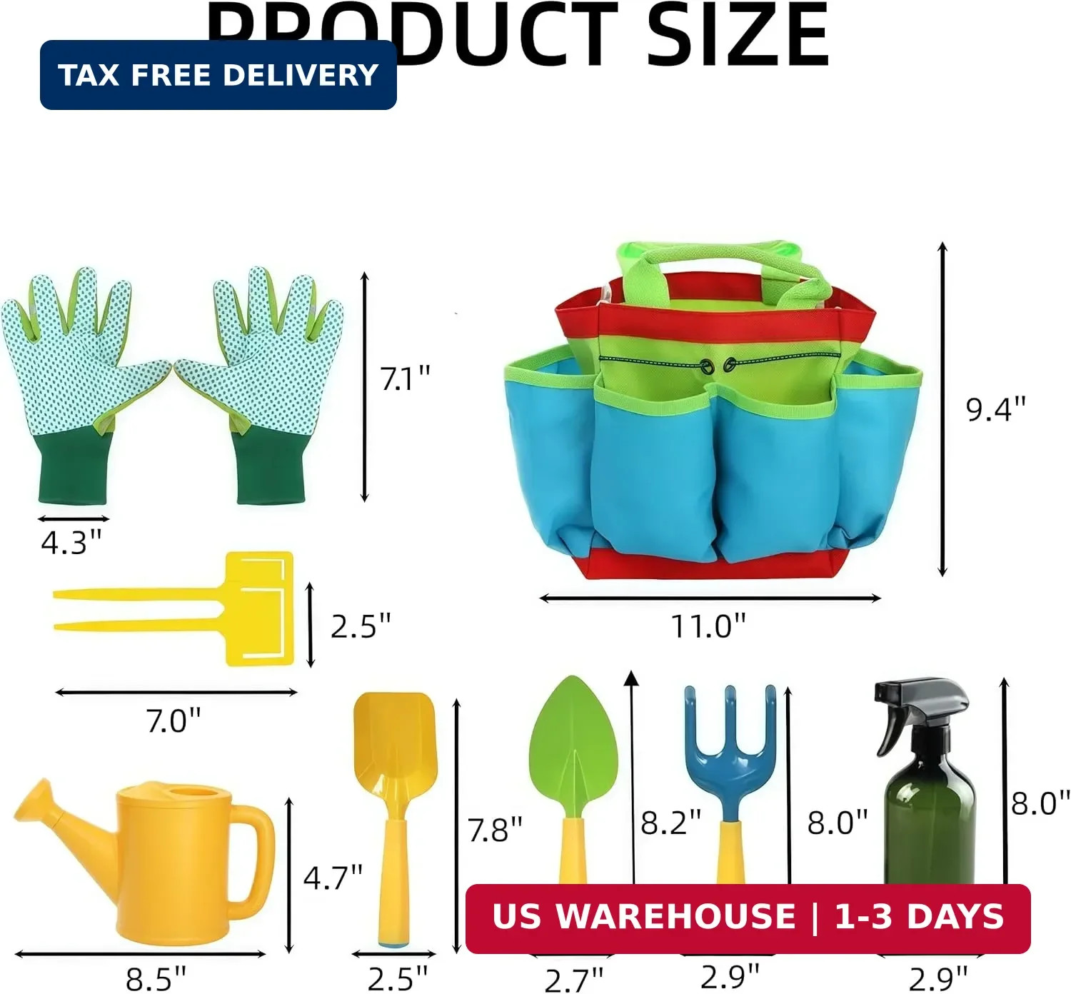 Cididu 8PCS Kids Garden Tools Set, Boys Girls Gardening Kit Tools Including Wate