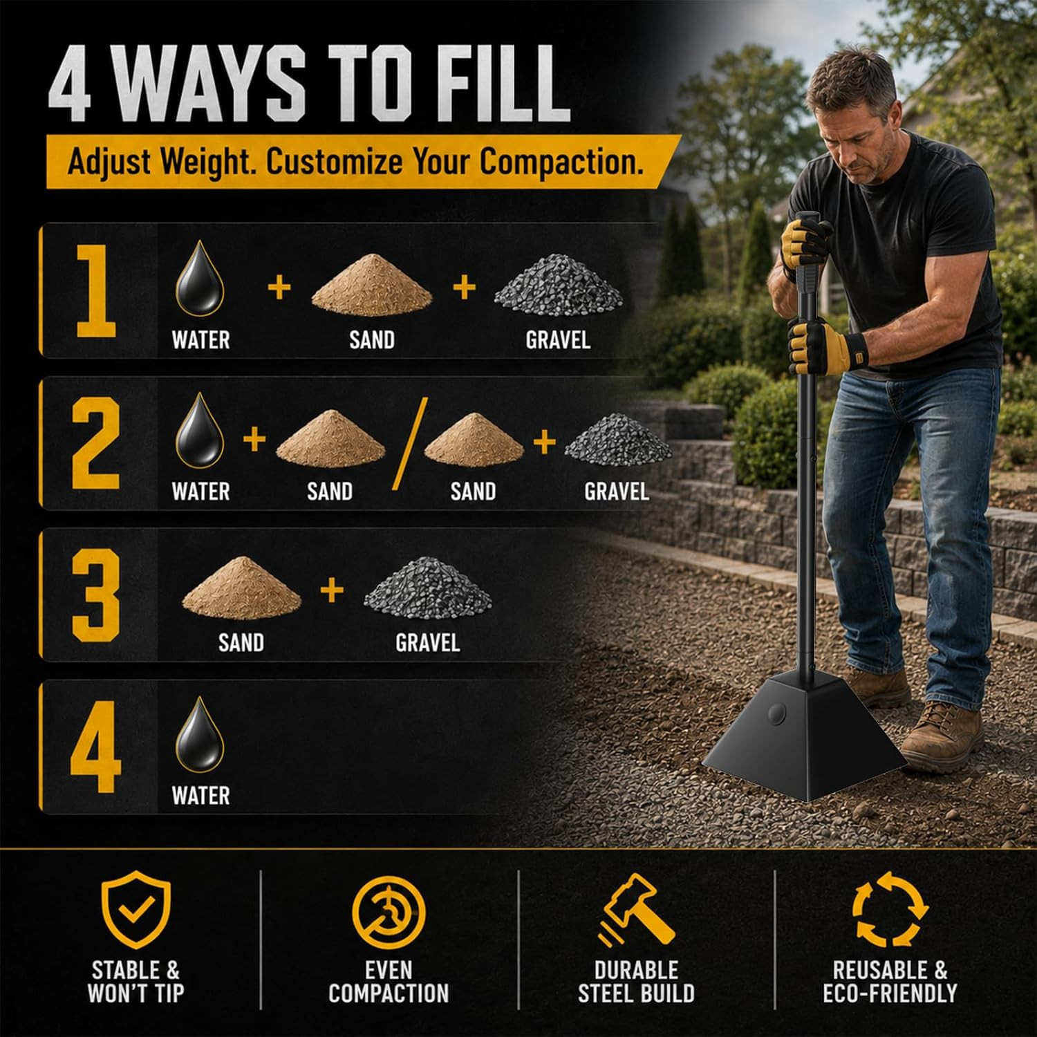 Heavy Duty Ground Tamper 8″X8″ – up to 13LB Steel Tamper Tool for Pavers, Drivew
