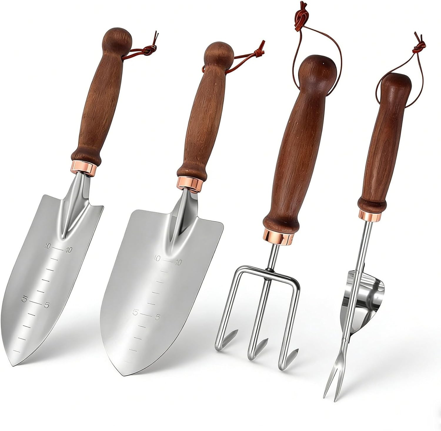Garden Tools 4 Pack Shovel Rake Root Picker Wooden Handle Transplanting Tool