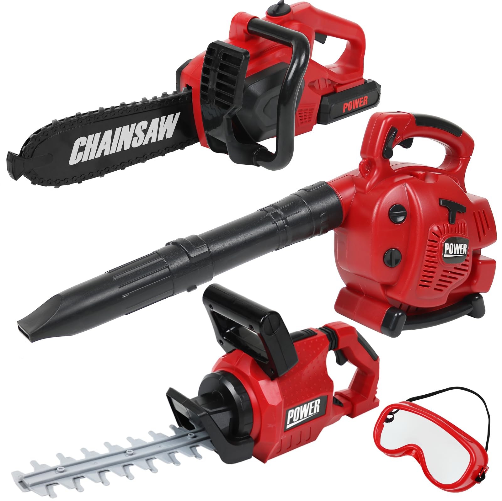 Power Garden Tools Set for Kids Battery Operated Toy Leaf Blower, Hedge Trimm…