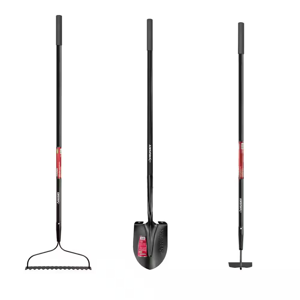 3-Piece Fiberglass Essential Lawn and Garden Tool Set with Grip (Bow Rake, Diggi