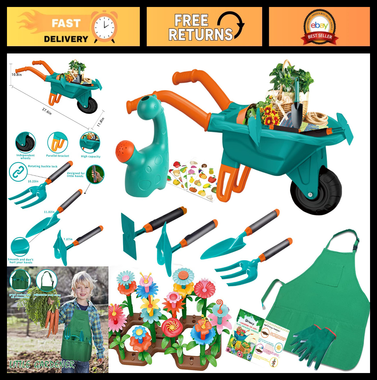 16Pcs Kids Gardening Tools Set – Outdoor Play Toys for Backyard & DIY Flower Gar