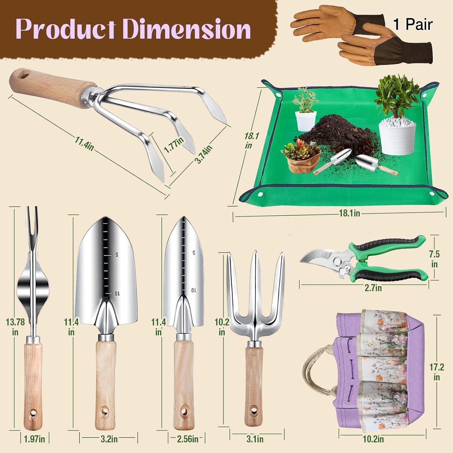 Juego de herramientas de jardinería de 9 piezas, resistentes y duraderas, de ace