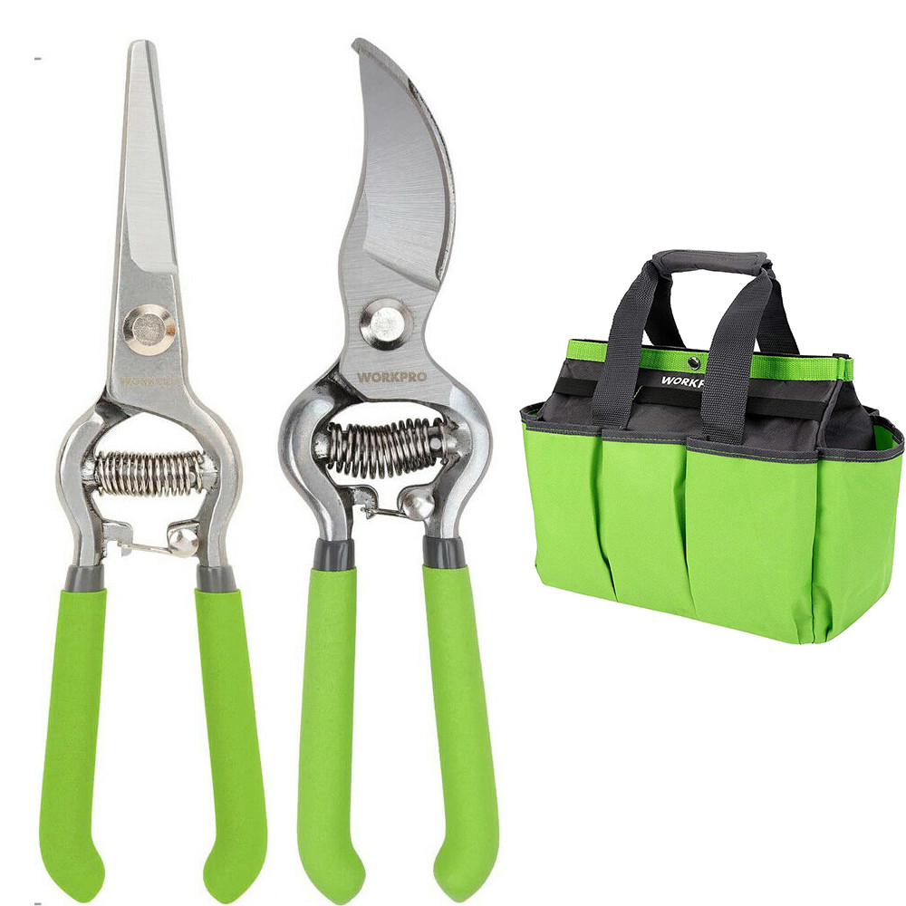 WORKPRO 2pcs 8″ Pruning Shears Set/Garden Tool Bag w/ 8 Pockets Garden Tool Kit