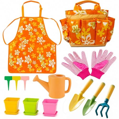 Kids Gardening Set for Girls Boys Ages 3-7,13PCS Garden Tool Kit with