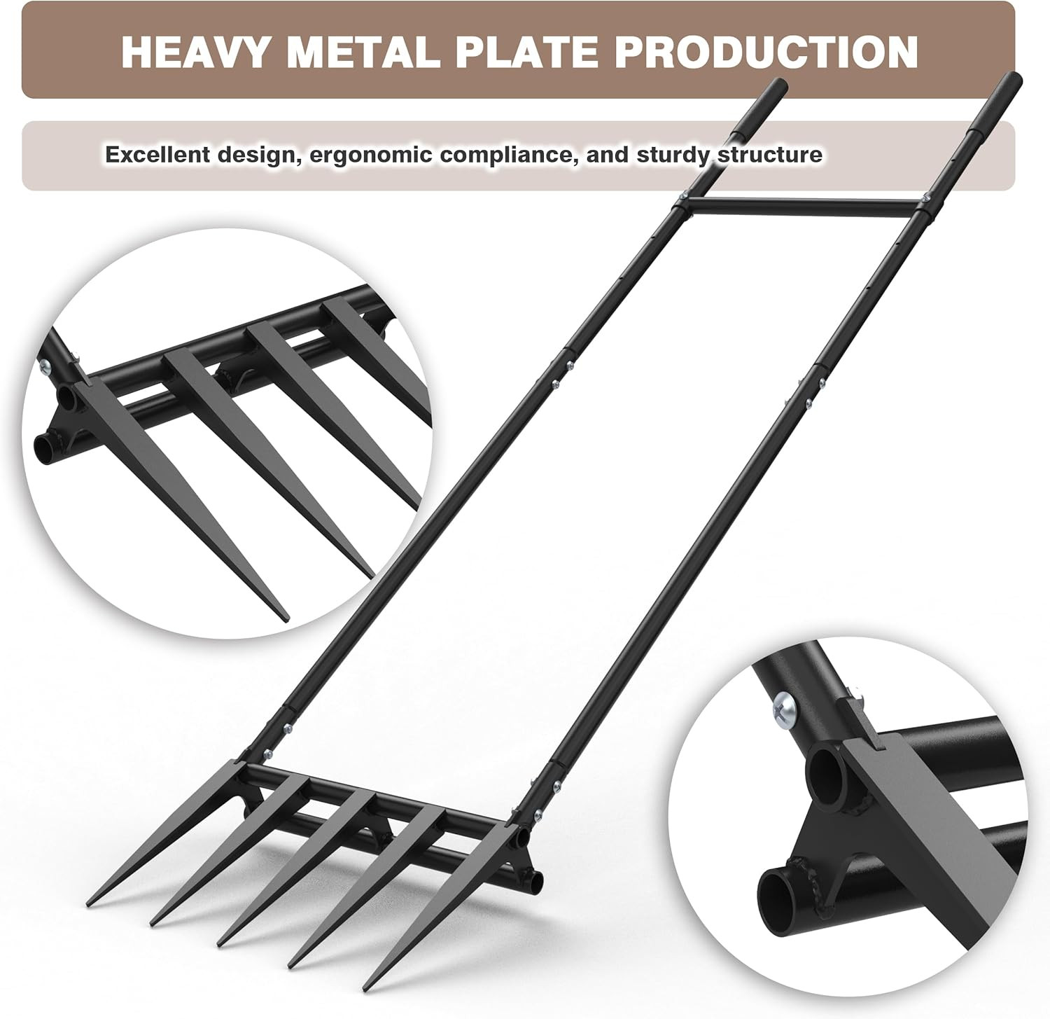 5 Steel Tines 15 in Wide Broadfork Garden Tool, 55 Inch Heigh Durable Handles, E
