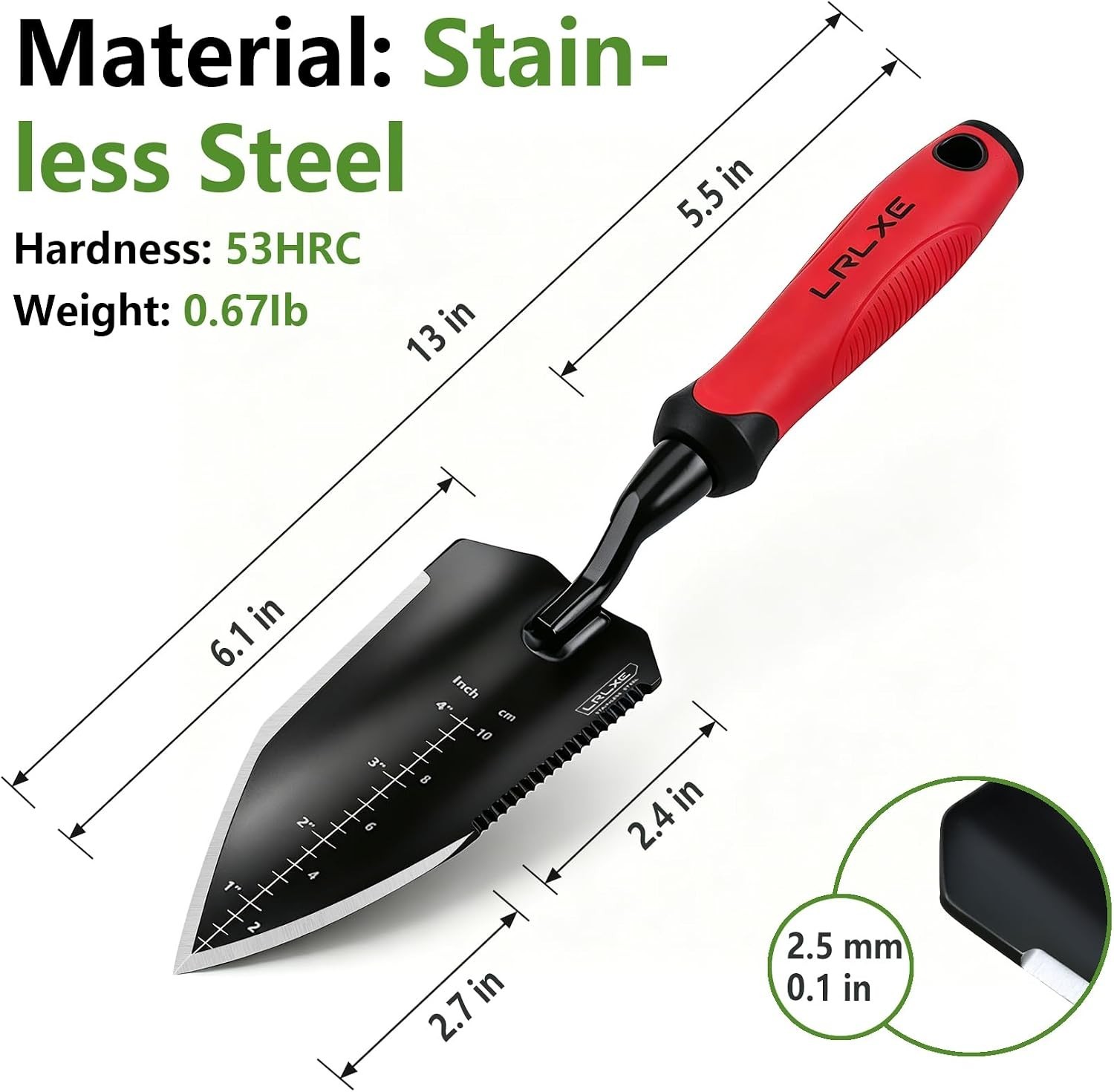 Heavy Duty Garden Trowel, Stainless Steel Pointed Hand Shovel with Non‑Slip R…