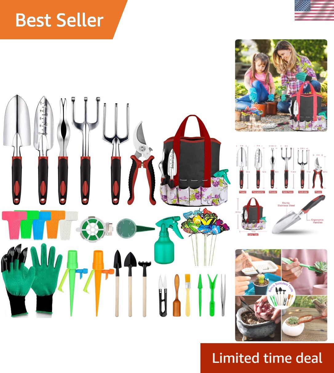 Multi-functional 83-Piece Garden Tool Set with Succulent Tools & Organizer