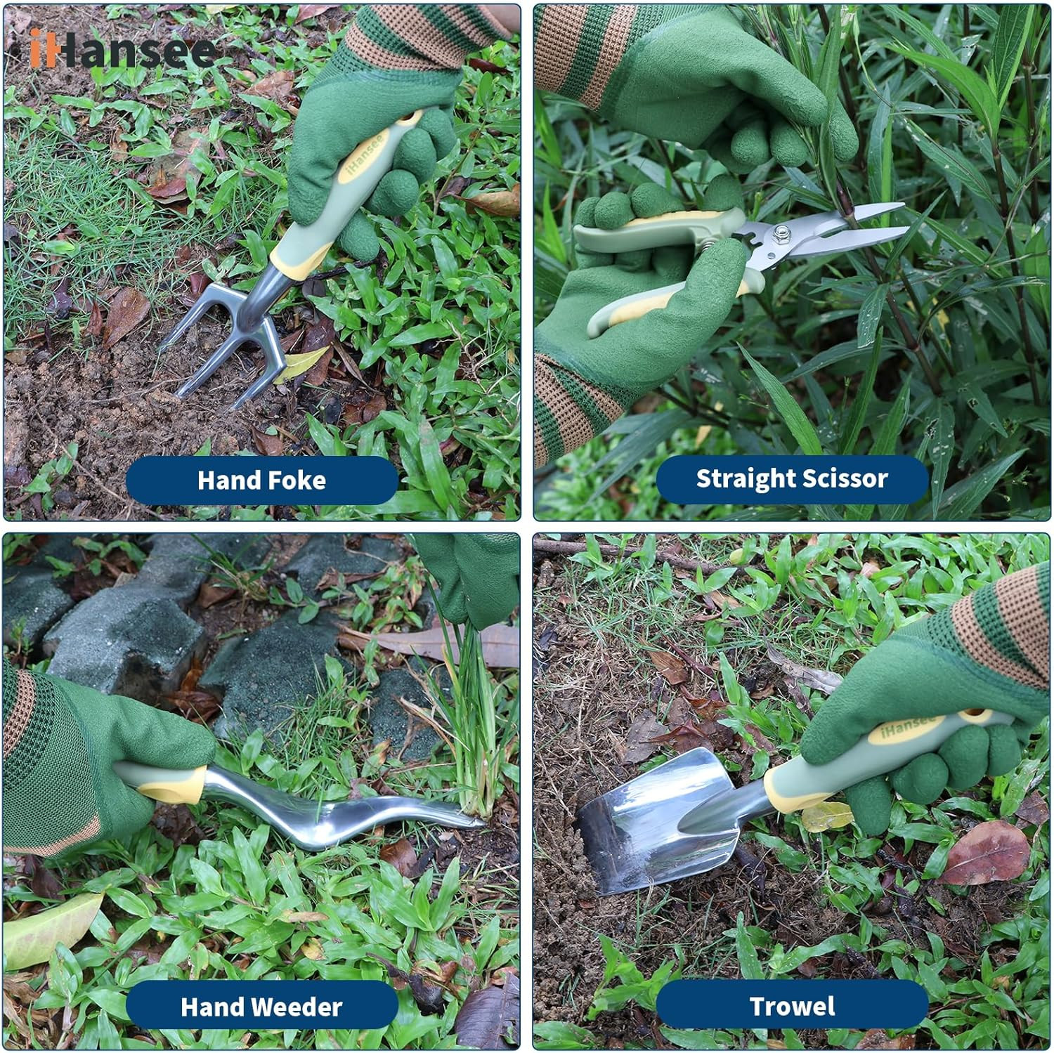 Set of 12 Garden Tool, Heavy-Duty Aluminum Gardening Hand Tools with Rubber Non