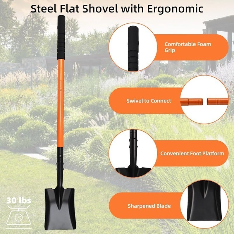 Heavy Duty Garden Shovel Durable Metal Handle Compact Digging Tool Outdoors New