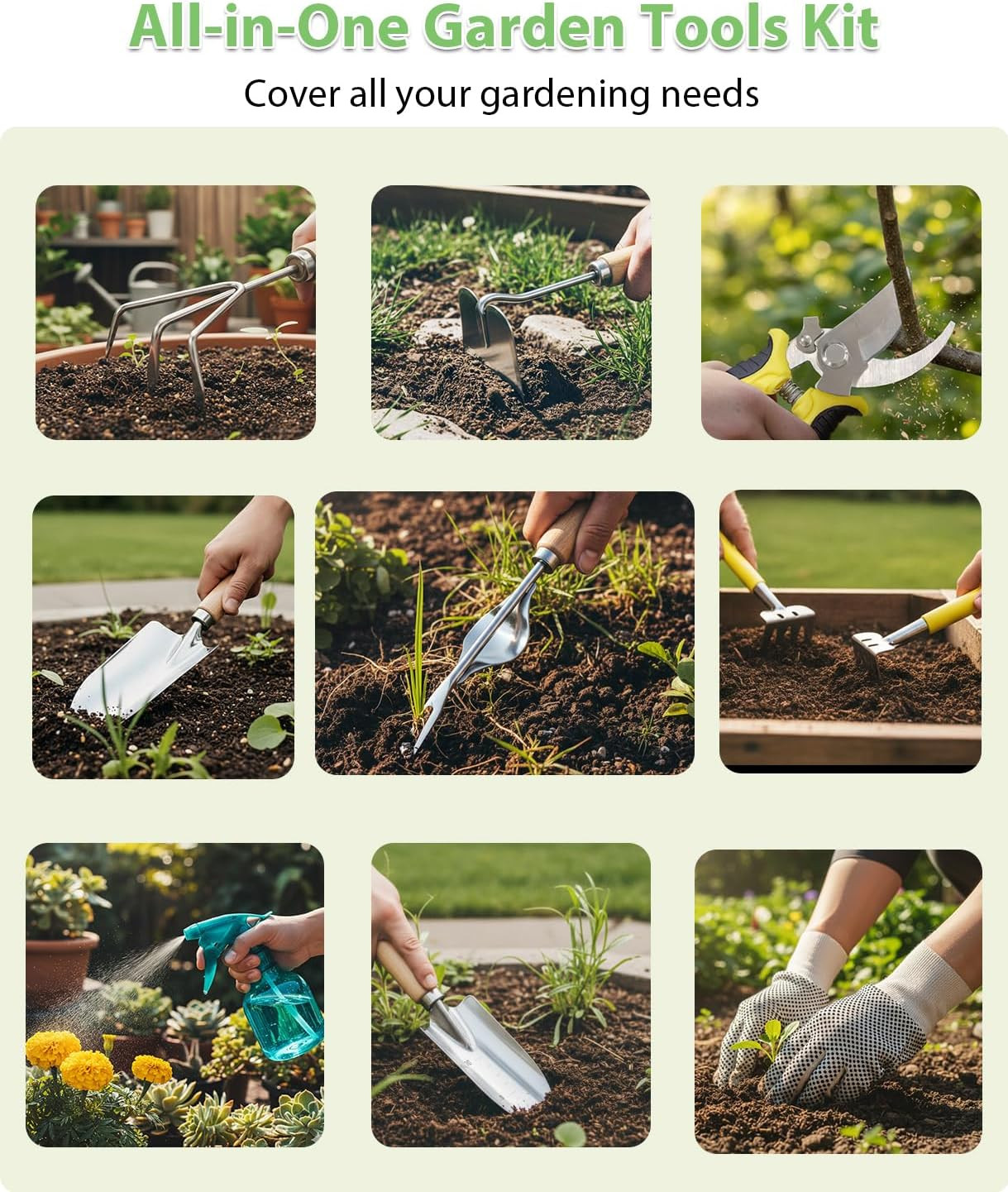 12Pcs Garden Tools Set, Heavy Duty Gardening Kit with Organizer Bag, for Digging