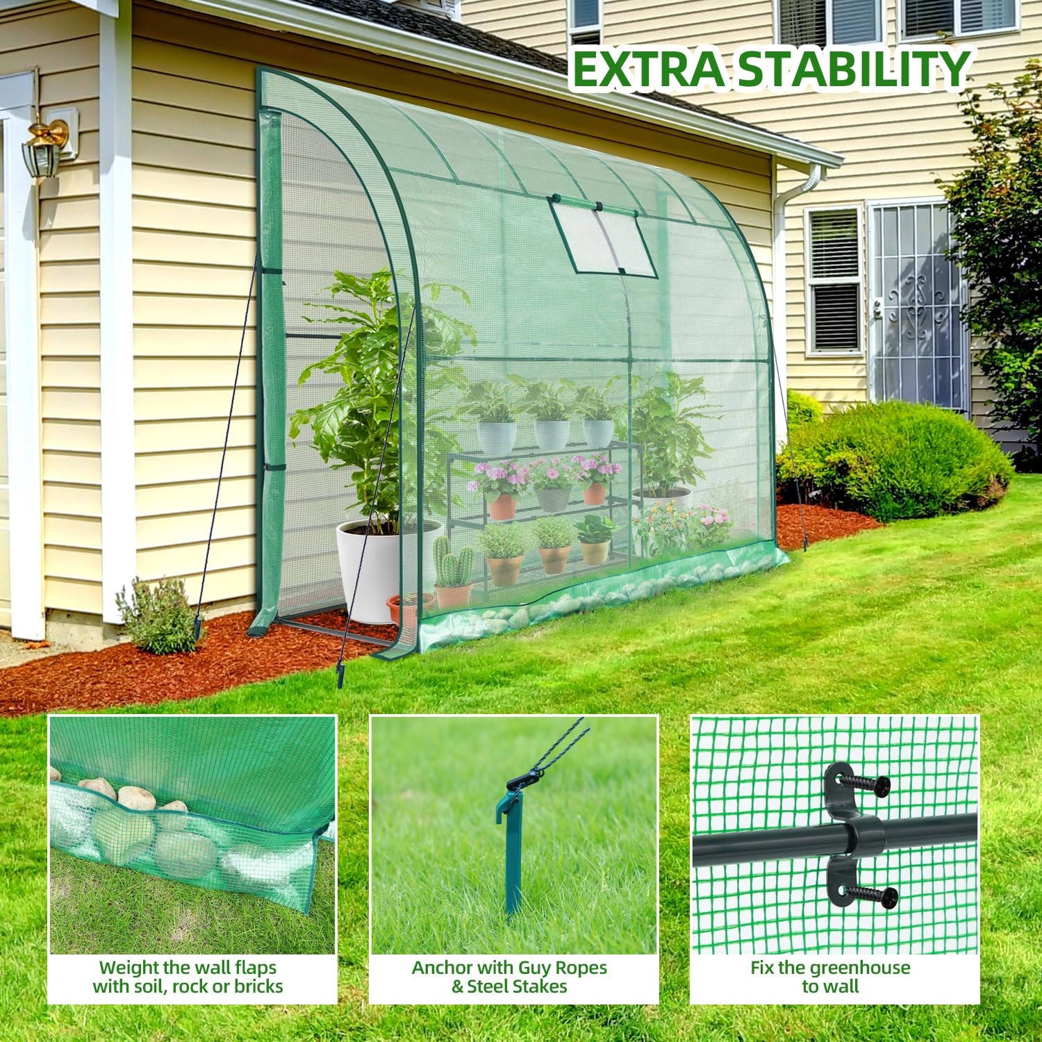 Lean-To 3-Tier Shelves Ohuhu Portable Walk-In Wall Mounted Green House Mesh