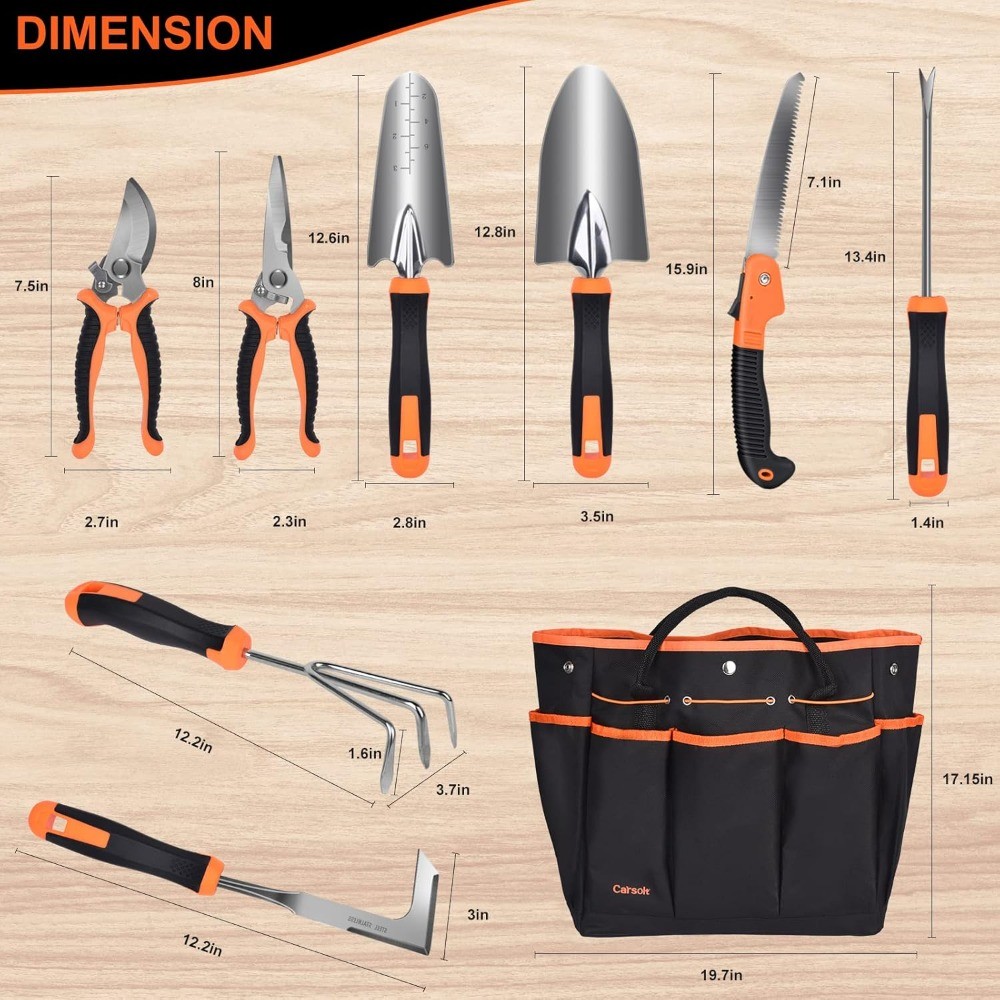 10-Piece Garden Tool Set, Heavy Duty Stainless Steel with Bag & Gloves