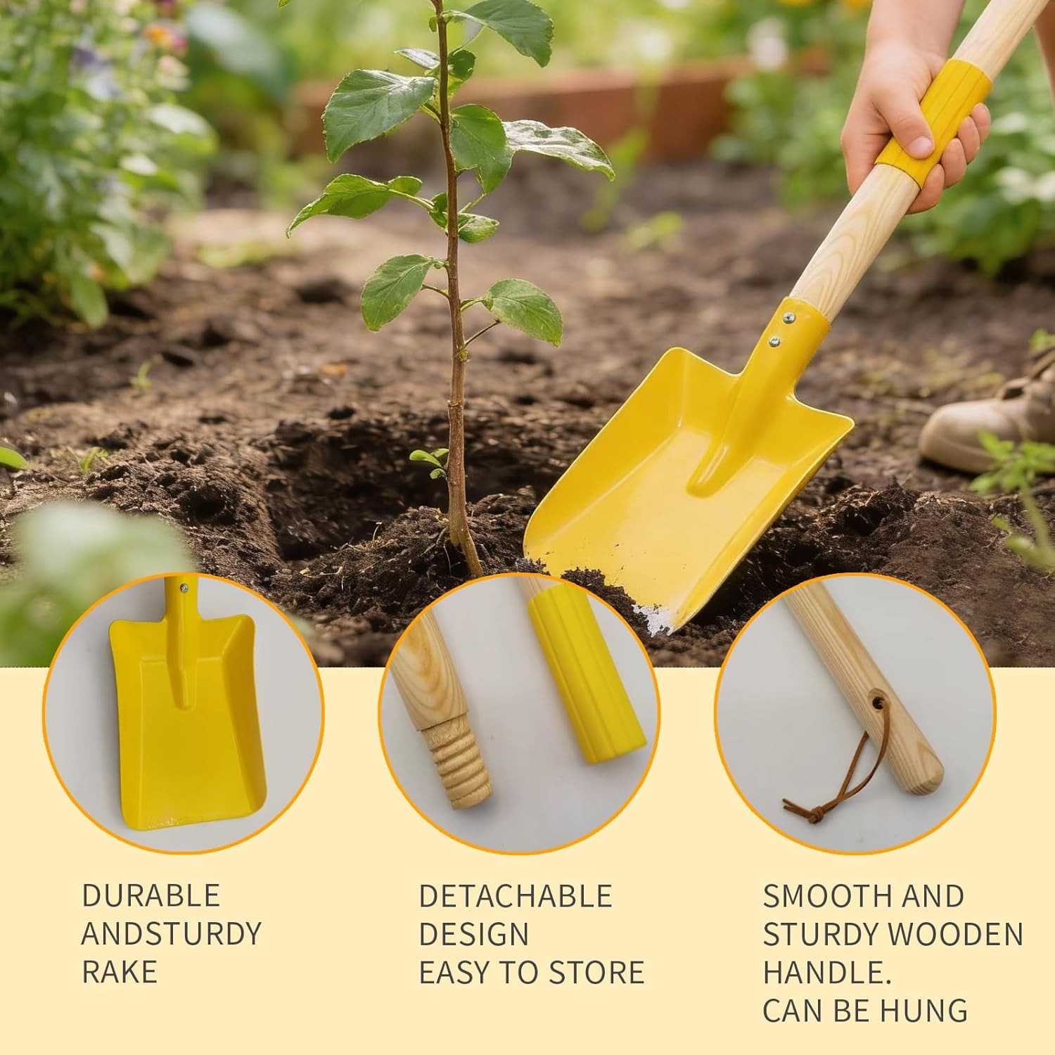 2 Pcs Kids Rake and Shovel Set 28″ Toddler Size Metal Snow Shovel & Leaves Rake