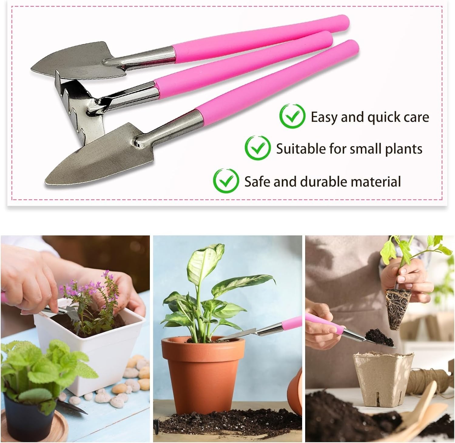 Mini Gardening Tools, 3Pcs Stainless Succulent Tools Kit Shovel Rake Trowel, …