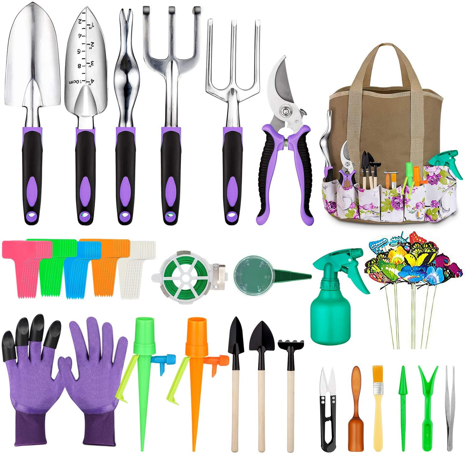 83 Pc Garden Tool Set w/ Tote Bag Gloves Pruner Rake Trowel Gardening Kit