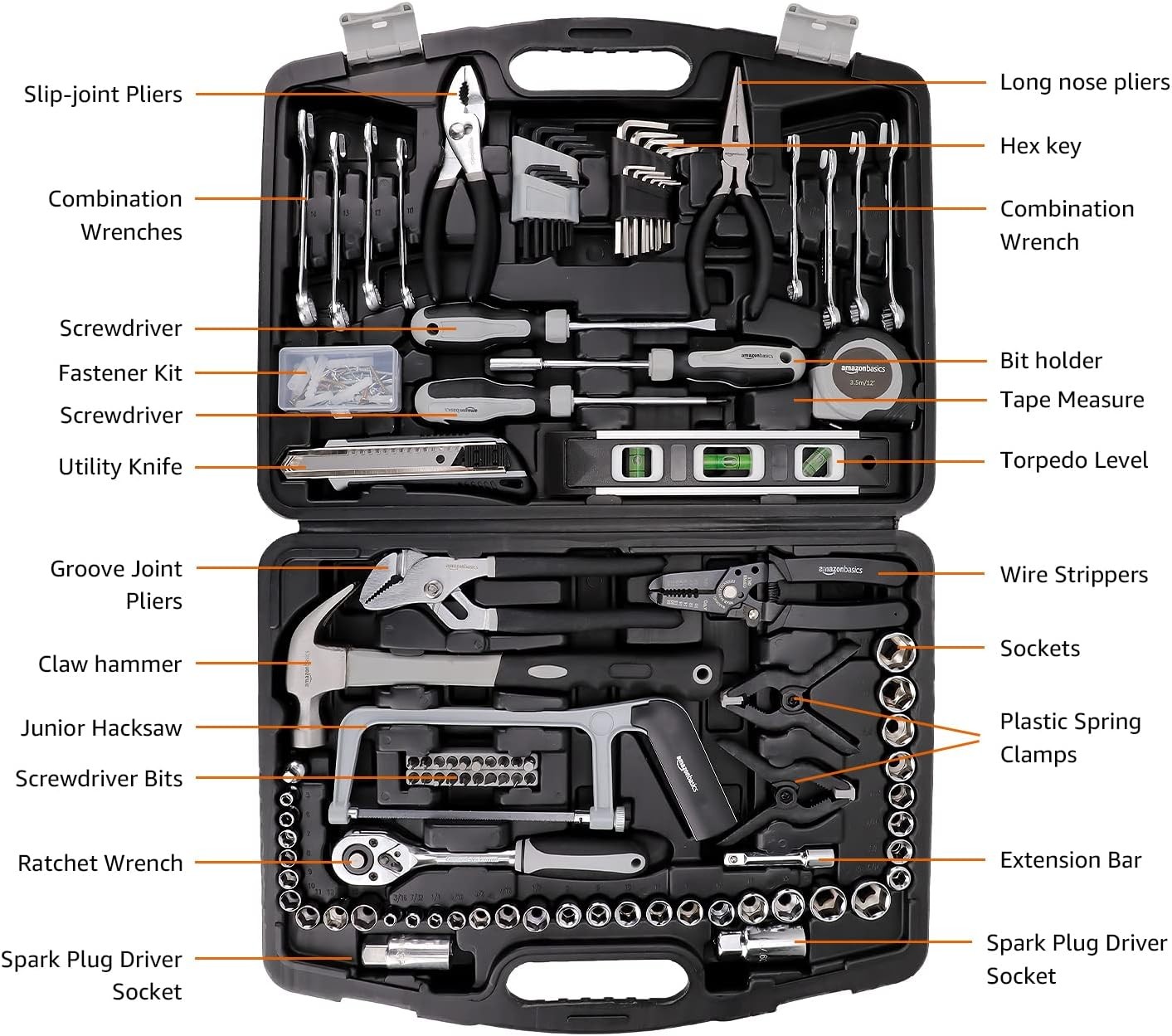 173-Piece Household Hand Tool Set with Portable Storage Case