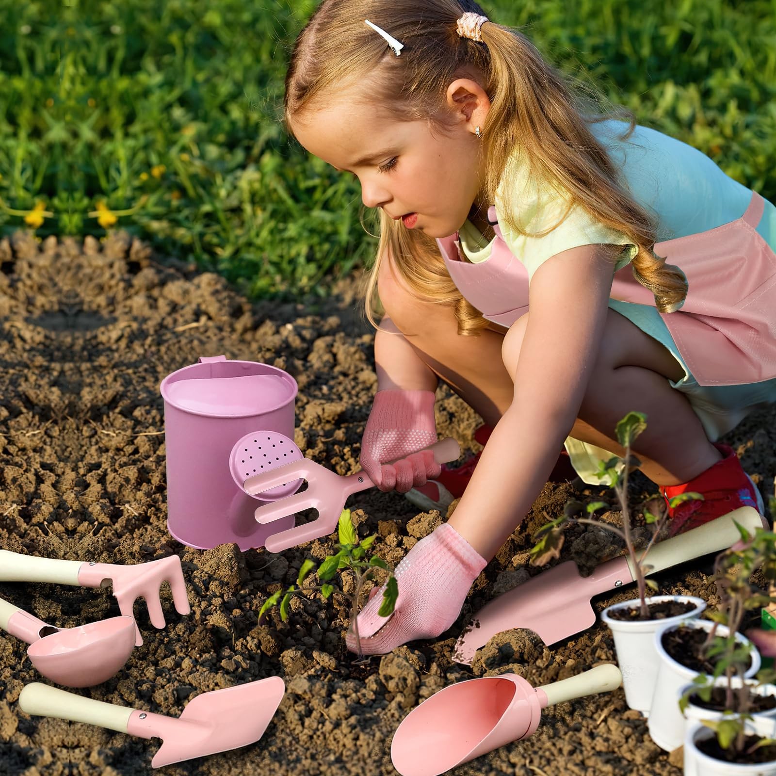 Gardening Set 14Pcs Garden Tools with Tote Bag,Watering Can, Shovel, Apron, G…